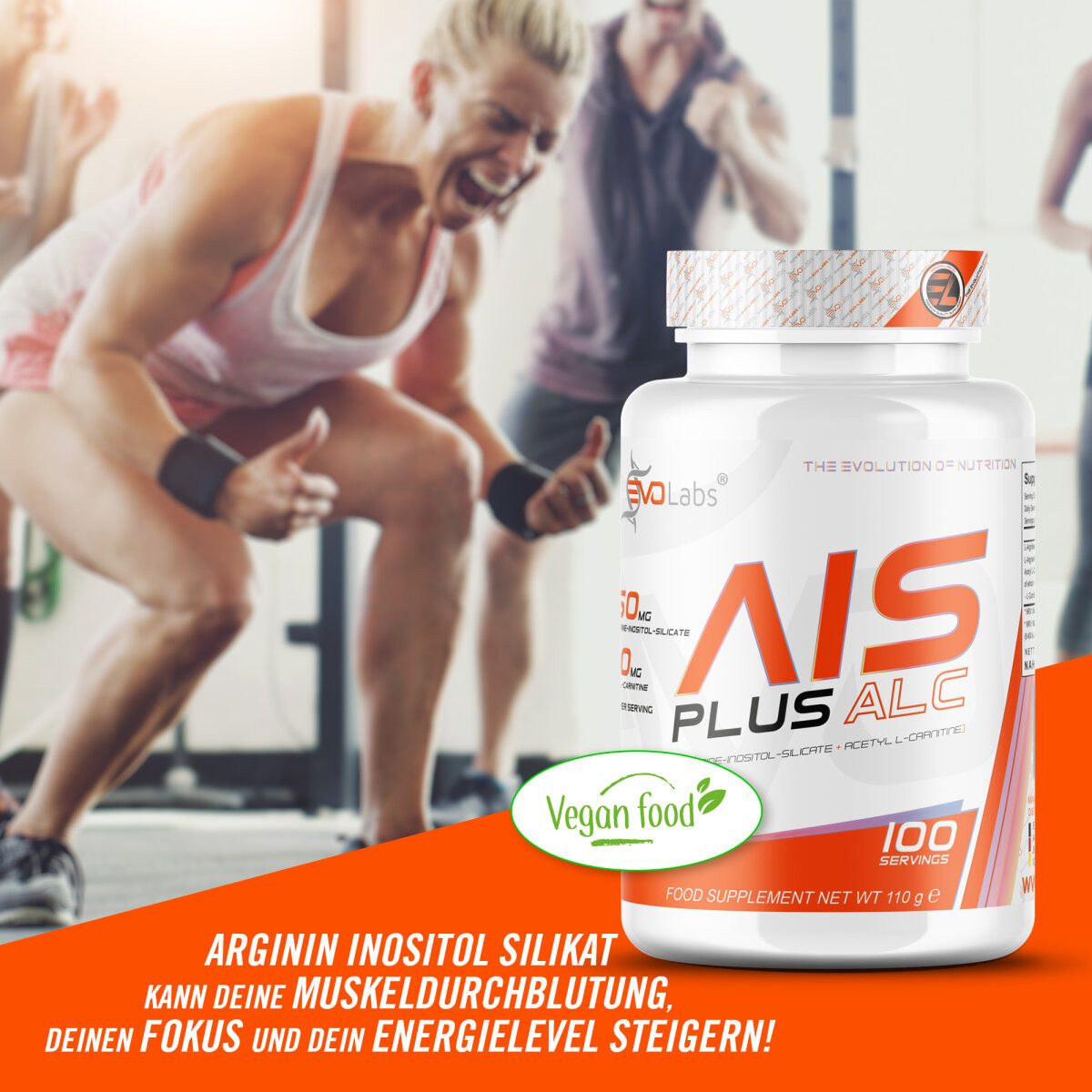 EVO Labs GmbH Arginin Inositol Silikat PLUS Acetyl-L-Carnitin Aminosäure 100Kapseln Kapseln, 1 er Einzelprodukt à 100 St., 101 g, Acetyl-L-Carnitin und L-Arginin-Inositol-Silikat Mit BioPerine®