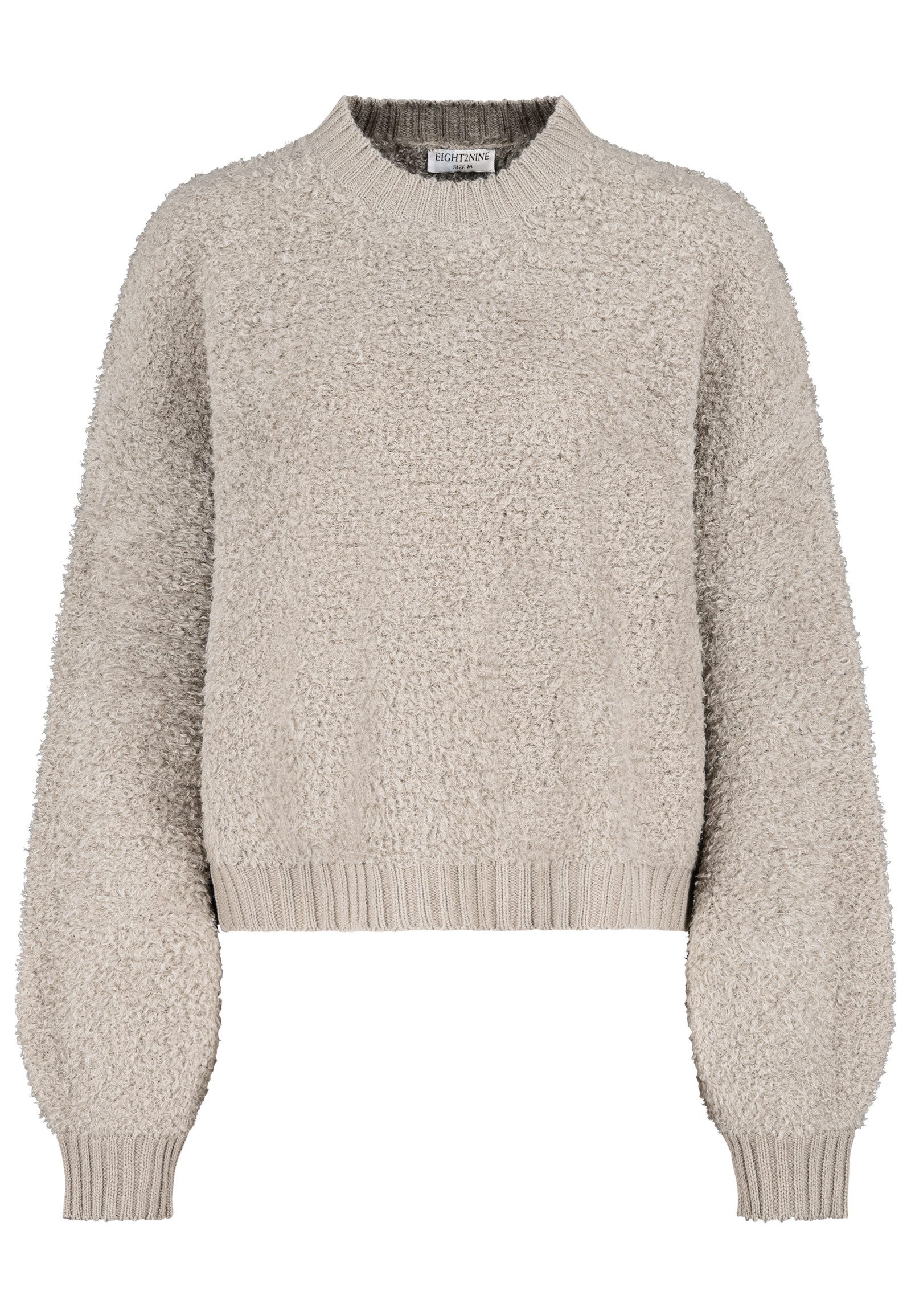 SUBLEVEL Strickpullover Flauschstrick Ballonärmel Rippdetails für Damen (1-tlg) Rundhalsausschnitt, Linksmaschenstruktur, Weiche Haptik