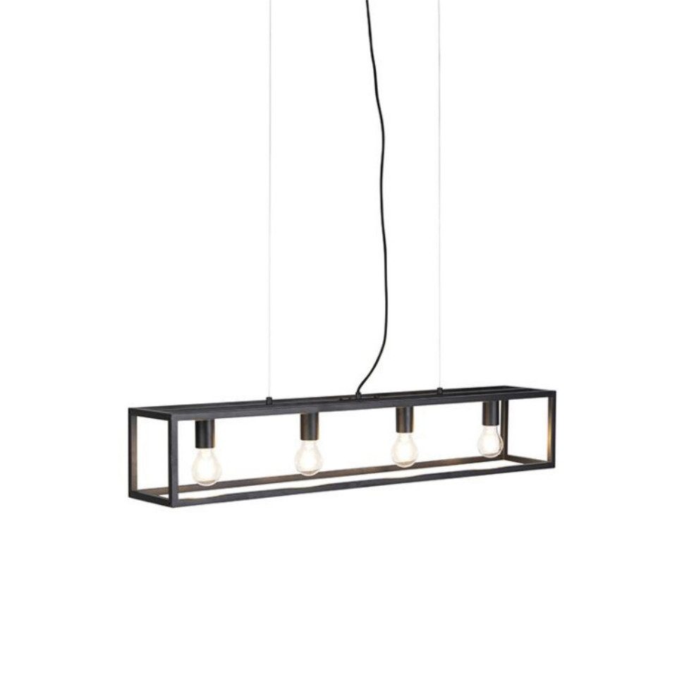 Qazqa Pendelleuchte Cage, LED wechselbar, E27, Schwarz, Industrie, Stahl, 4-flammig