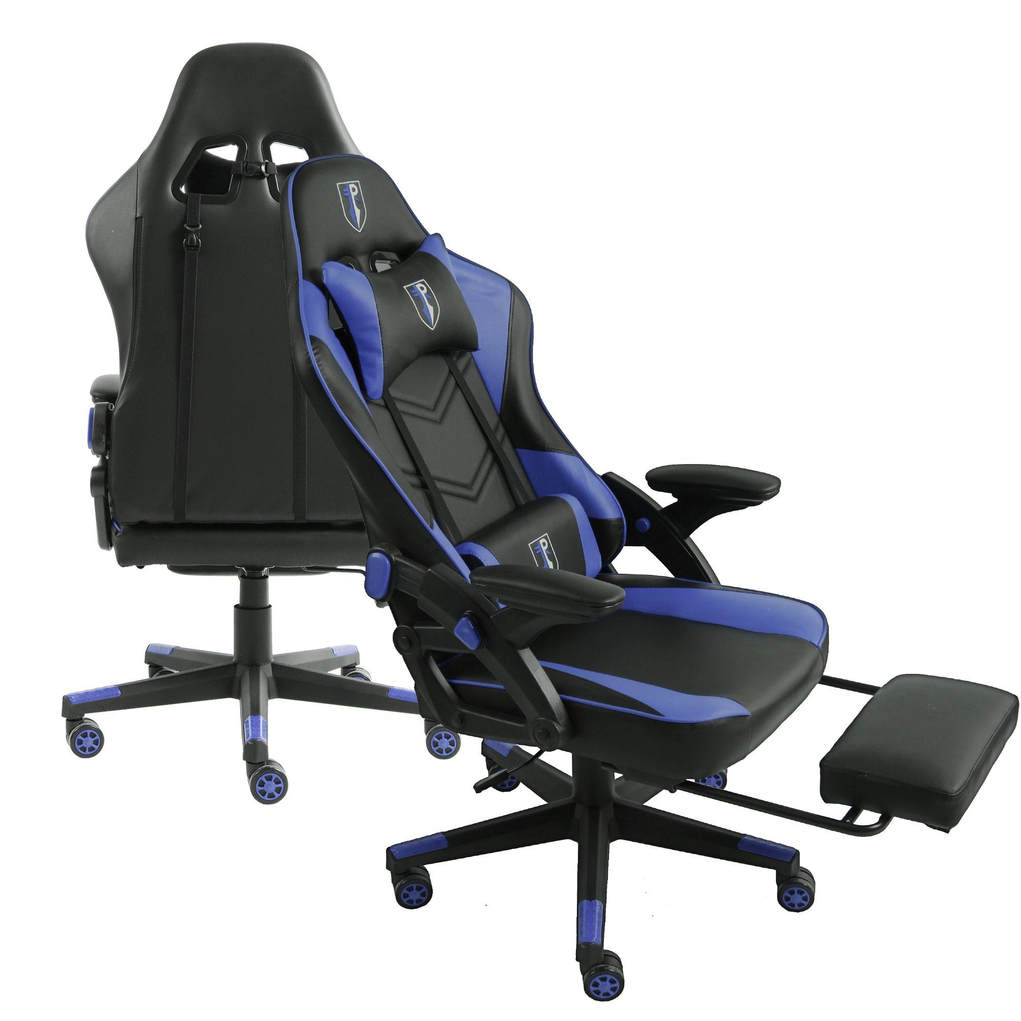 TRISENS Chefsessel Armando (1 Stück), Gaming Chefsessel Chair Bürostuhl PC-Stuhl Racing-Design Schwarz/Blau Fußstütze
