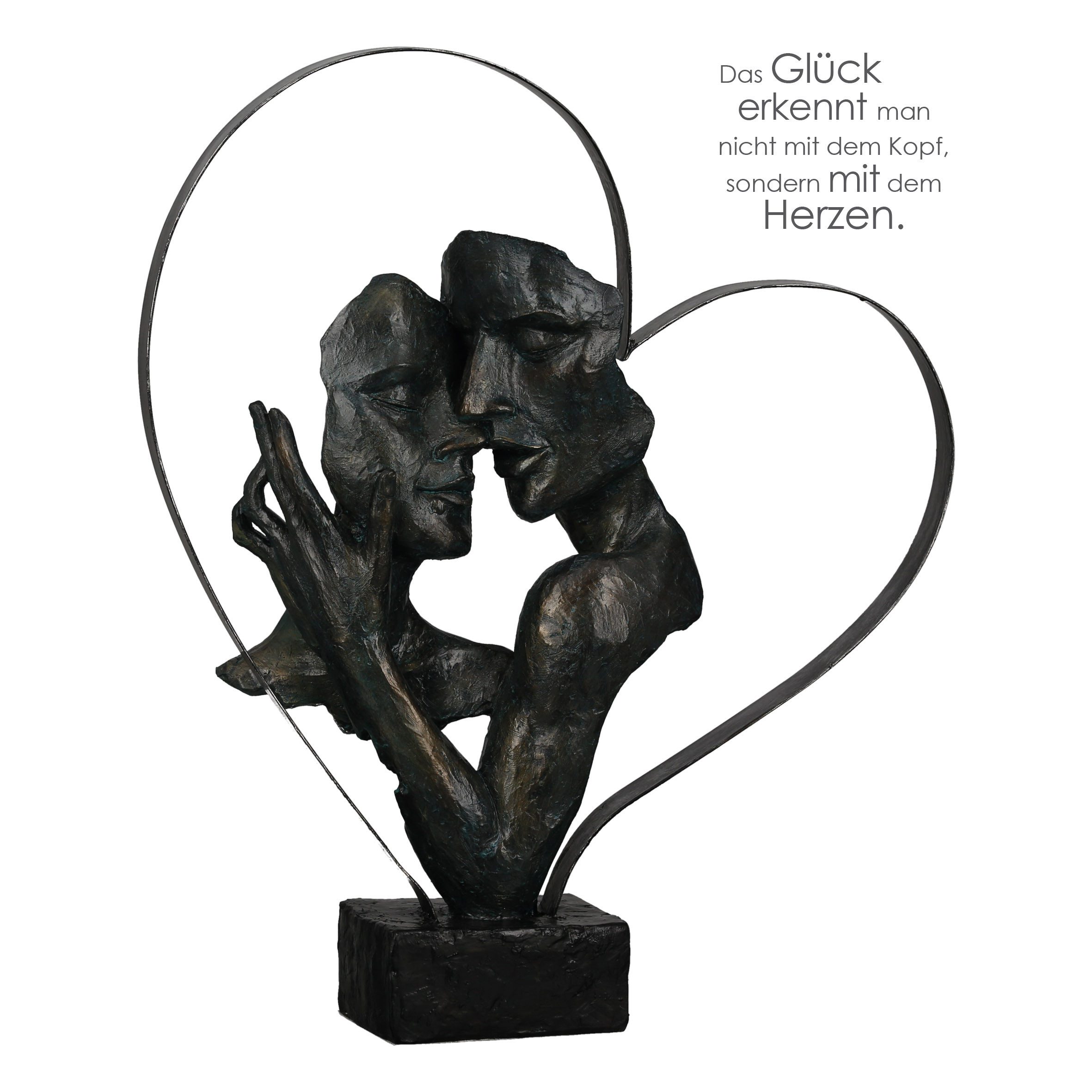 GILDE Skulptur ESSENTIAL Skulptur - bronze - Metall, Poly - H. 37cm - Figur (1 Stück), Große Metallfigur Paarmotiv Herz - Dekorative Skulptur für Zuhause