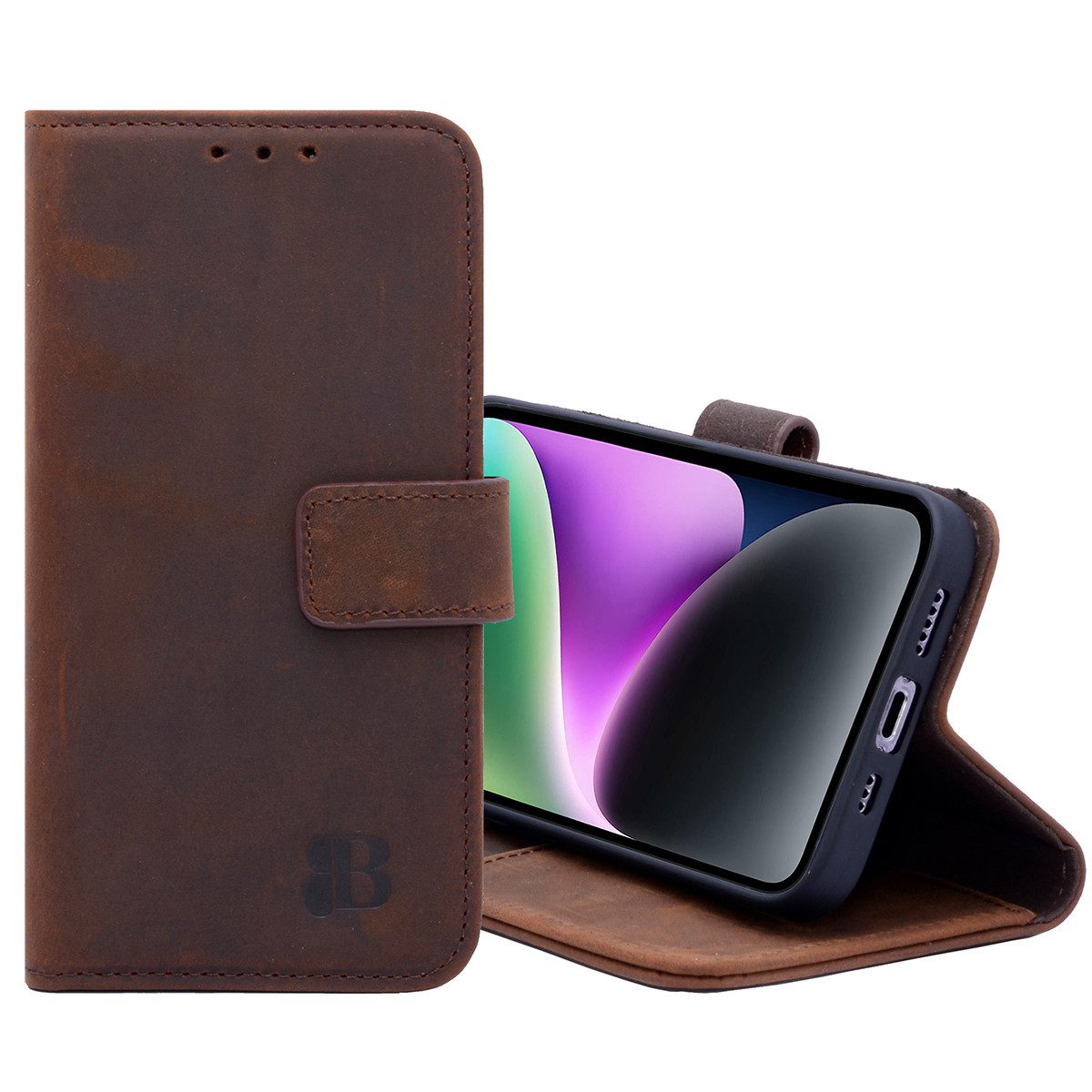 Burkley Handytasche Leder Book Cover für iPhone 14 Pro Handyhülle (1-tlg., Book Case Lederhülle mit Kartenfach und Magnetverschluss), Optimaler Rund-Um-Schutz, Kartenfächer mit RFID Blocker