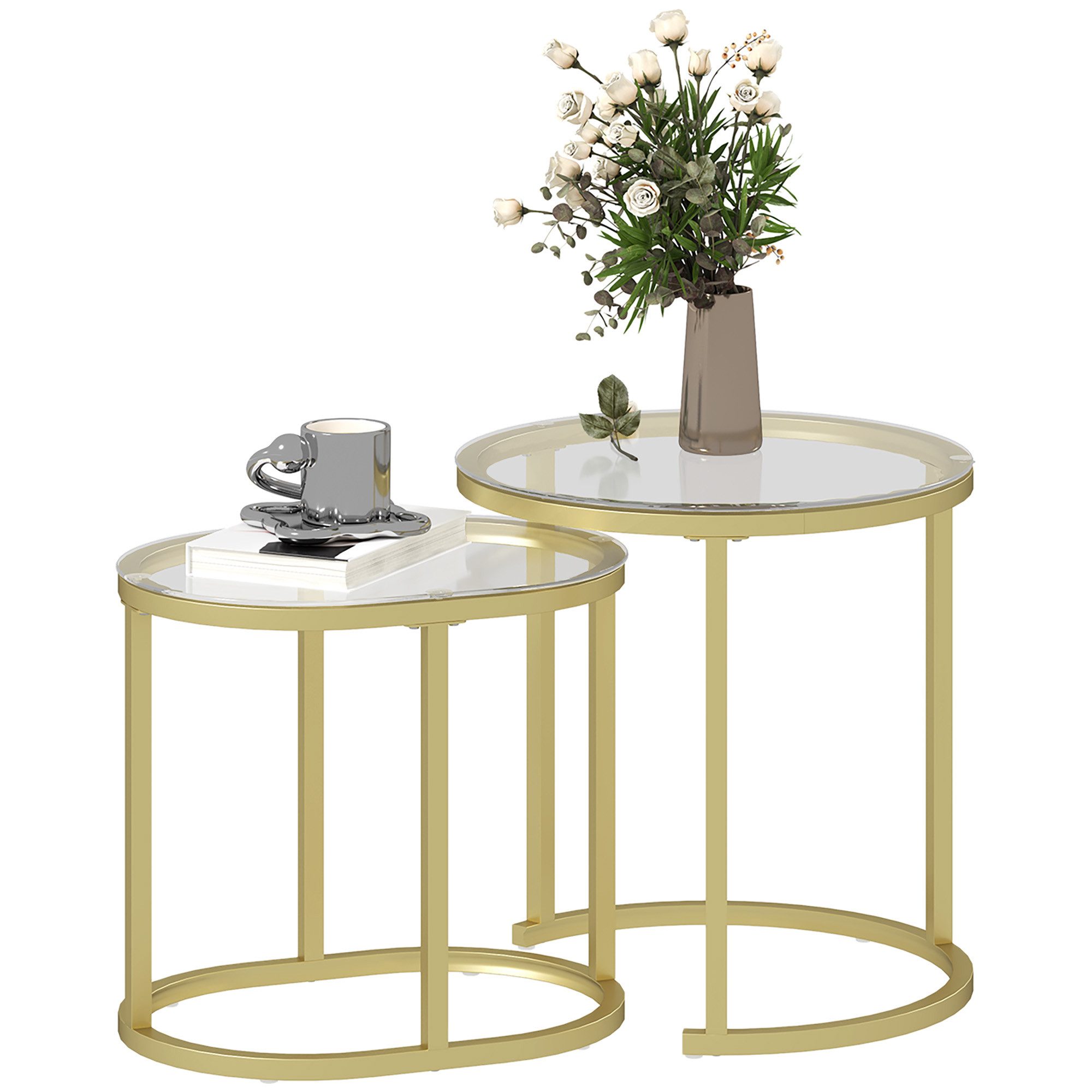 HOMCOM Couchtisch rund 2er Set Stapelbarer günstig online kaufen