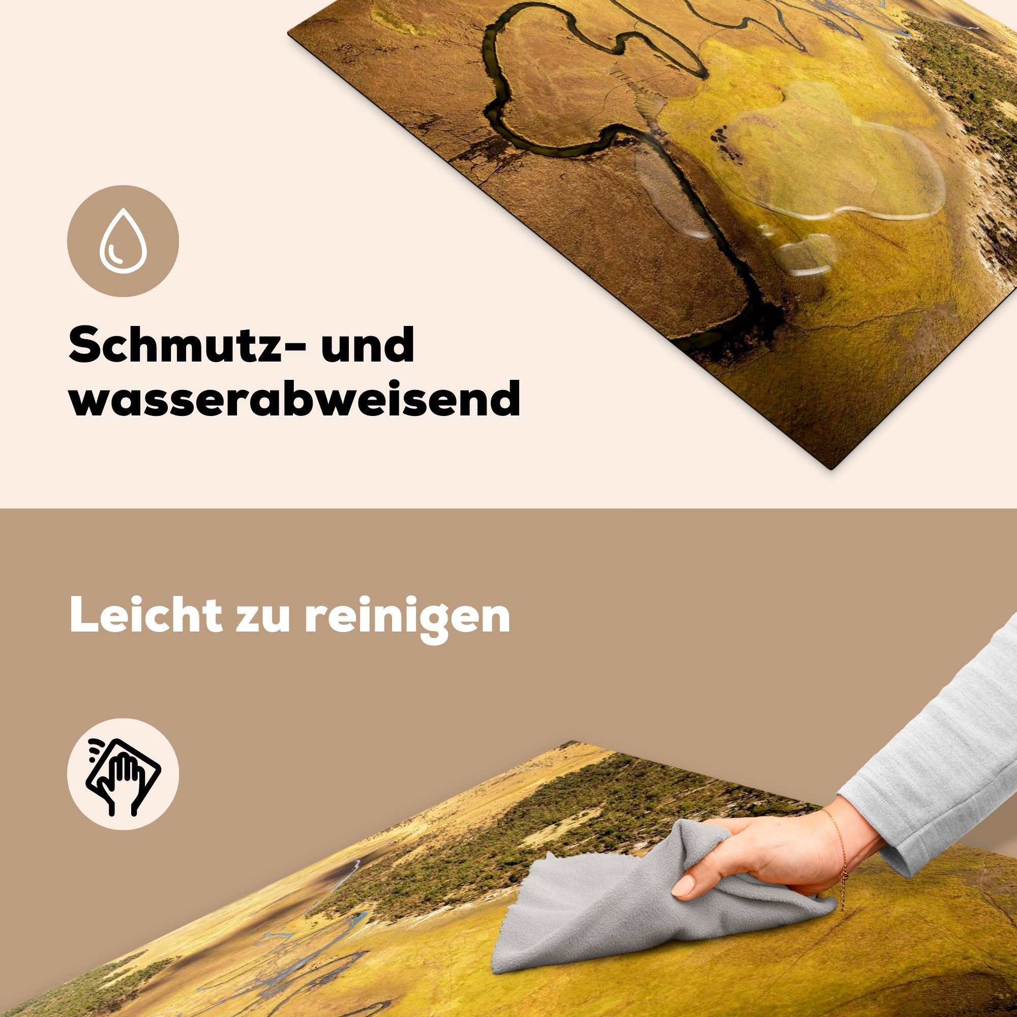 Schutz tlg), MuchoWow die Vinyl, Herdblende-/Abdeckplatte durch Fluss (1 81x52 Induktionskochfeld Ceranfeldabdeckung Schmaler küche, die cm, für Savanne,