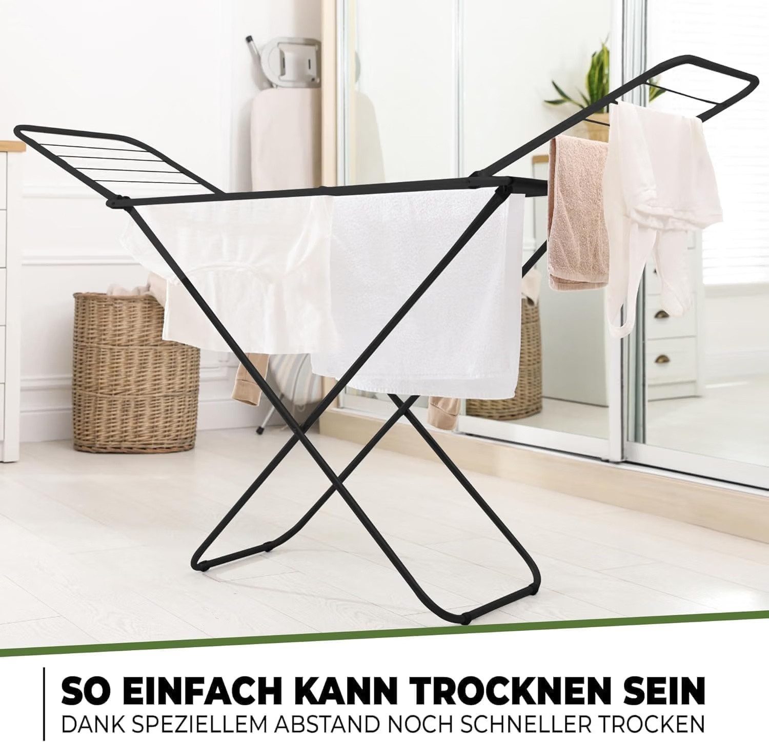 STAHLMANN Wäscheständer [18 m Trockenfläche], Klappbar, Made in Europe, schwarz, leicht, platzsparend, stabil, für drinnen und draußen, Metall – Bild 4 von 5
