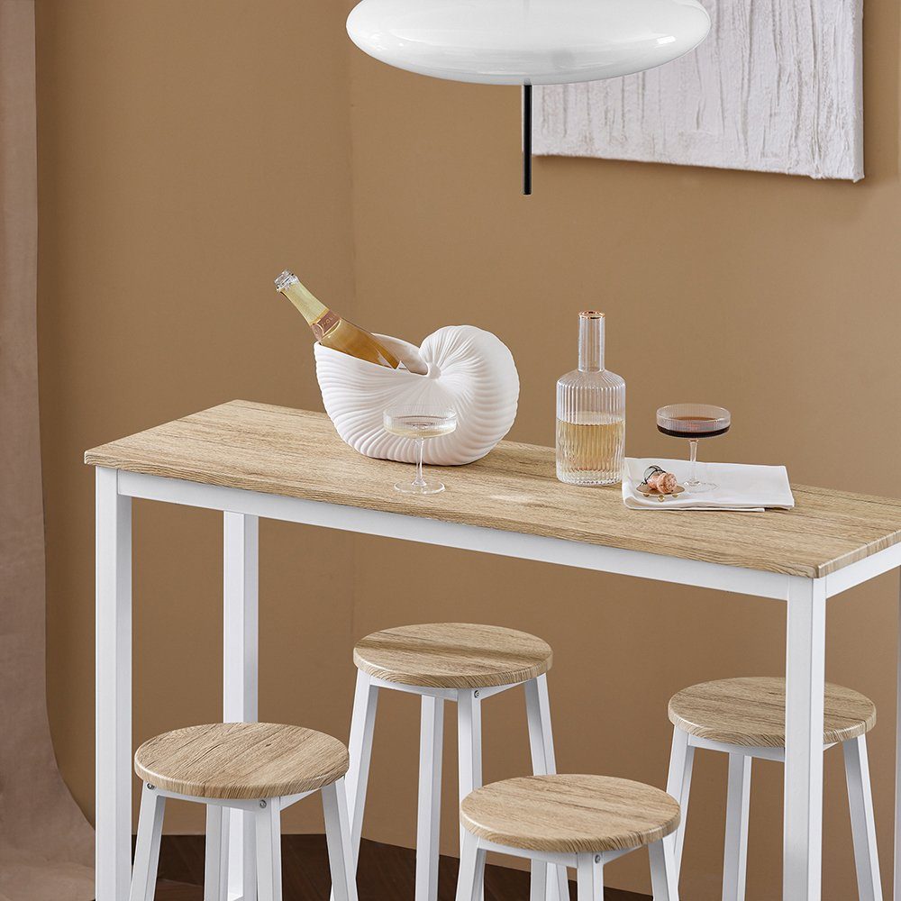 5-teilig weiß-natur Bartisch Stühlen Esstisch Industrie-Design OGT22, im Bartisch mit SoBuy