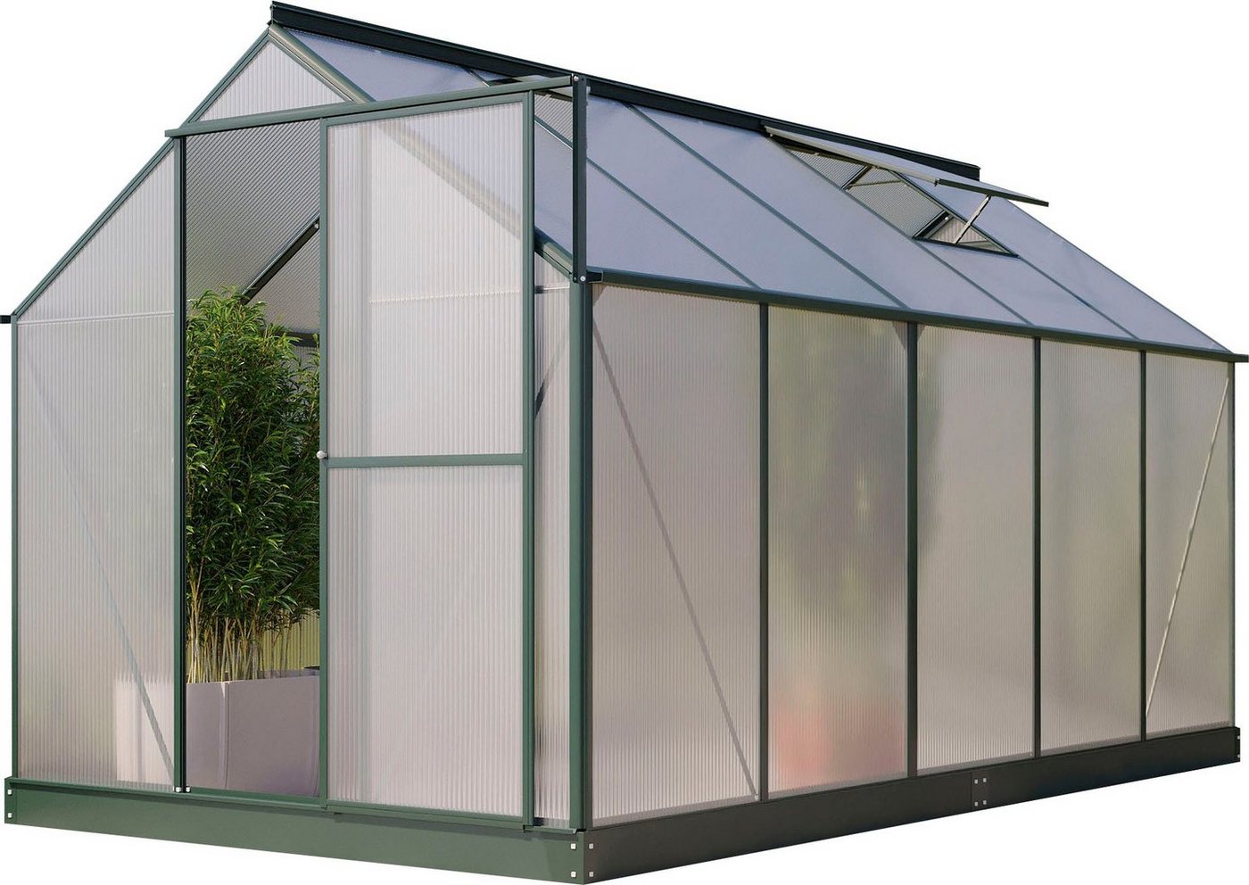 Vitavia Gewächshaus Eos 7500, BxTxH: 197,7 x 377,1 x 195,9 cm, 4 mm Wandstärke, Alu-Profile, Stahlfundamentrahmen, 4 mm Hohlkammerplatten grün Vitavia Gewächshaus Eos 7500, BxTxH: 197,7 x 377,1 x 195,9 cm, 4 mm Wandstärke, Alu-Profile, Stahlfundamentrahmen, 4 mm Hohlkammerplatten grün