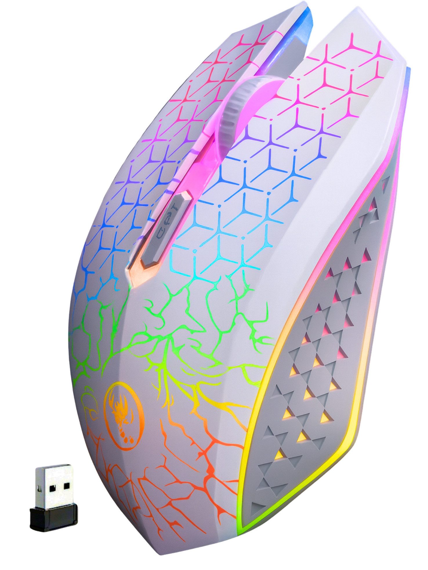 S&T Design RGB Gaming Maus Kabellos Wireless Leise Funk Bluetooth Maus (Funk, Bluetooth, kabelgebunden, 1600 dpi, USB-C Aufladbar Ergonomische Optische Maus für PC/Macbook/Laptop)