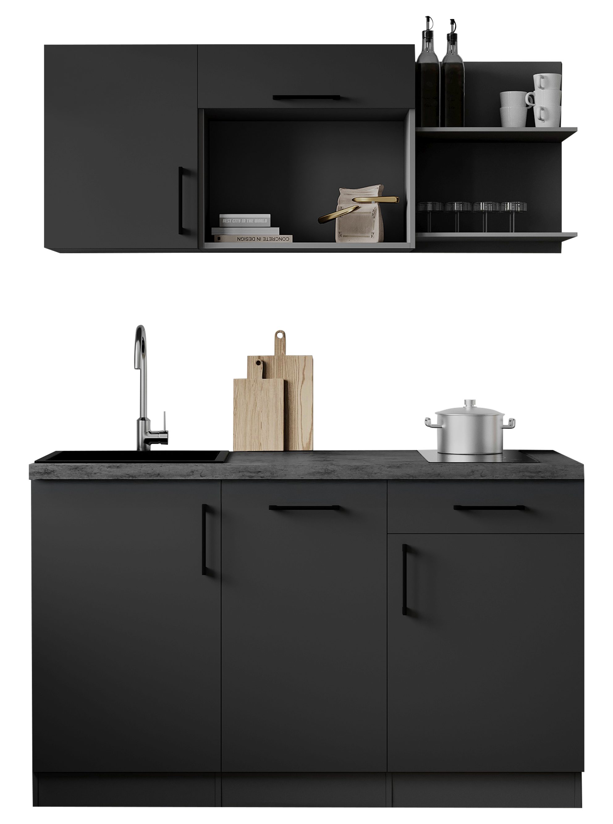 RESPEKTA Pantryküche Oliver, zerlegt, wahlweise mit Mikrowelle, mit Soft Close, Breite 145 cm