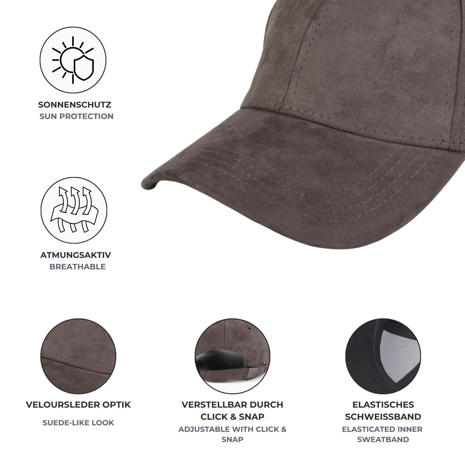 styleBREAKER Baseball Cap Cap in Wildleder Optik (1-St) – Bild 5 von 5