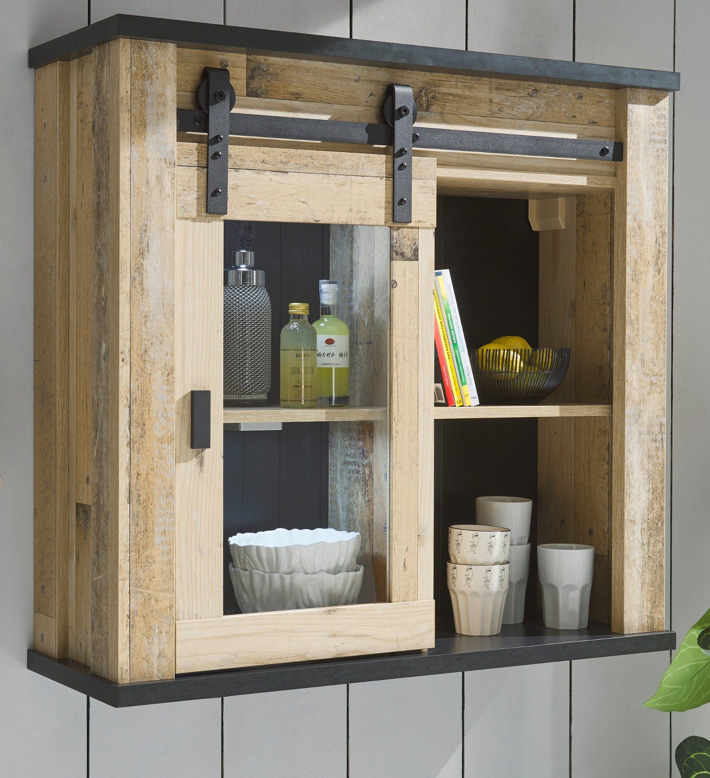 Furn.Design Wandhängeschrank Stove, Küchenschrank in Used Wood, mit Schwebetür