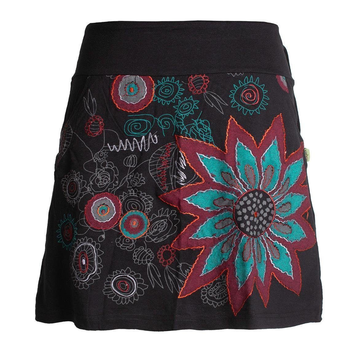 Vishes Minirock Baumwoll Rock mit großer gestickter Blume Cacheur, Ethno, G günstig online kaufen