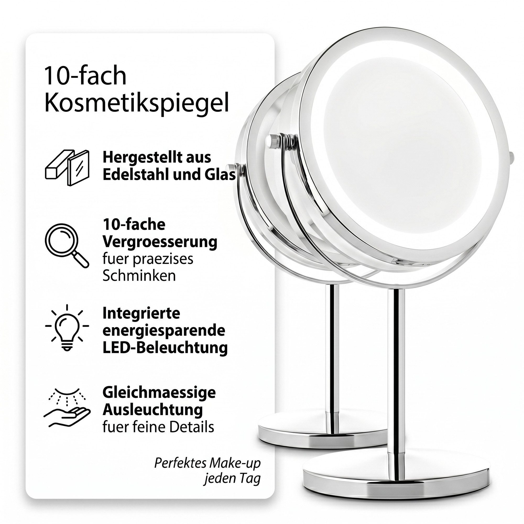 Mucola Kosmetikspiegel LED 10 fach Schminkspiegel Makeup Spiegel Badspiegel (Stück, 1-St., Spiegel), 10 Fach Vergrößerung