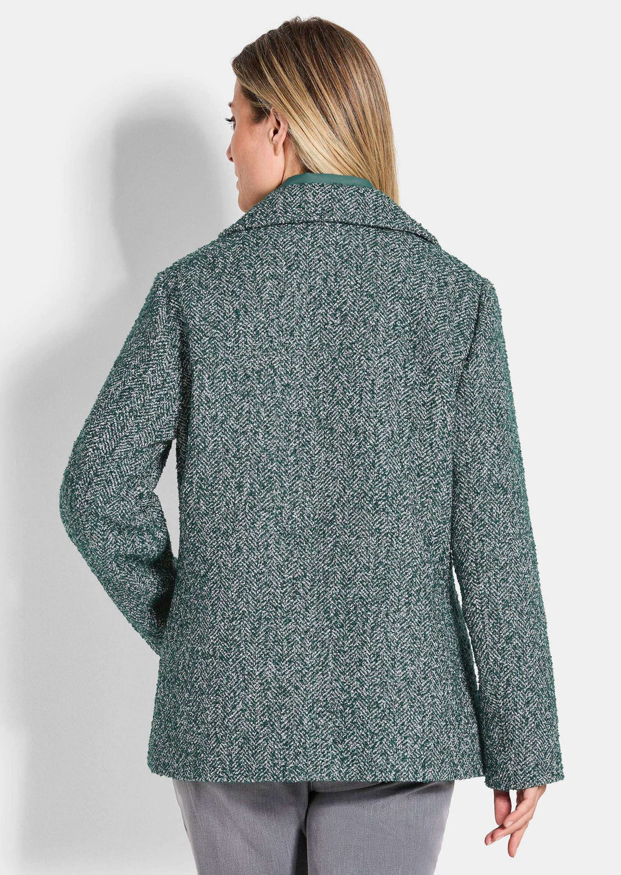 GOLDNER Outdoorjacke Moderne Wolljacke mit Steppeinsatz Wintermantel mit Fischgratmuster, Reverskragen und Langarm