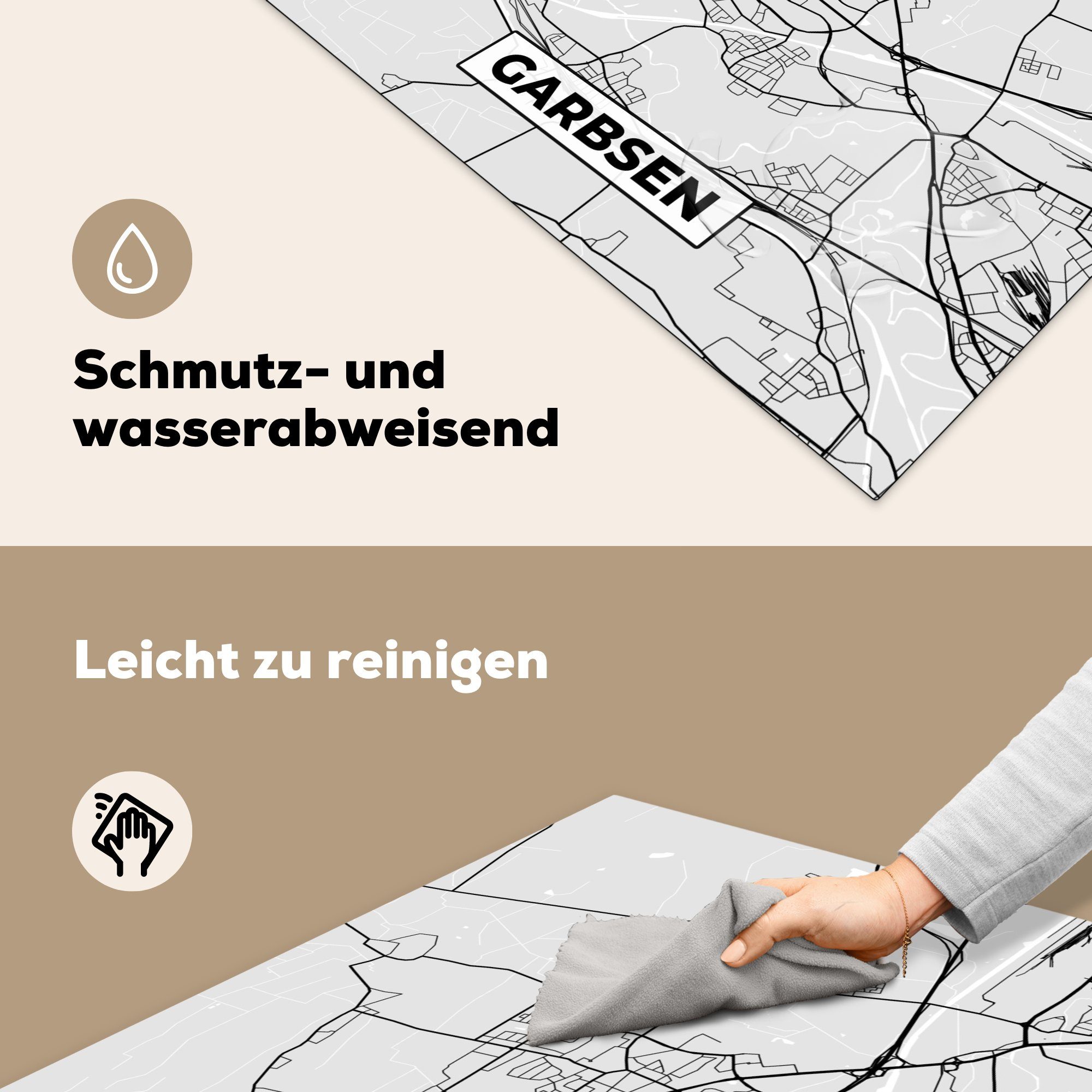 (1 Deutschland MuchoWow Garbsen - küche tlg), für Vinyl, Karte Arbeitsplatte Herdblende-/Abdeckplatte 78x78 - Stadtplan, cm, Ceranfeldabdeckung, -