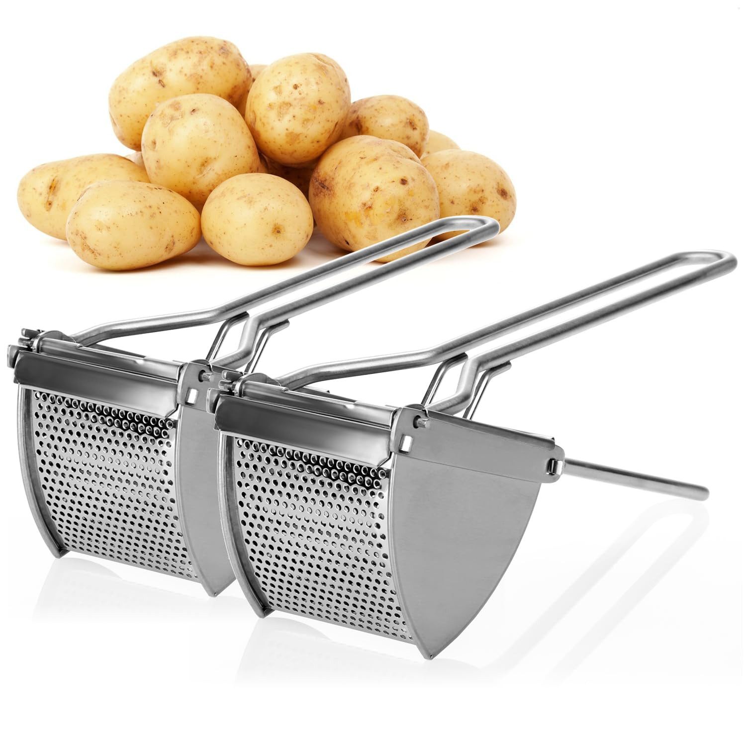 com-four Kartoffelpresse Kartoffelpresse aus rostfreiem Edelstahl (2 St), spülmaschinengeeignet - Spätzlepresse - Spaghettieispresse