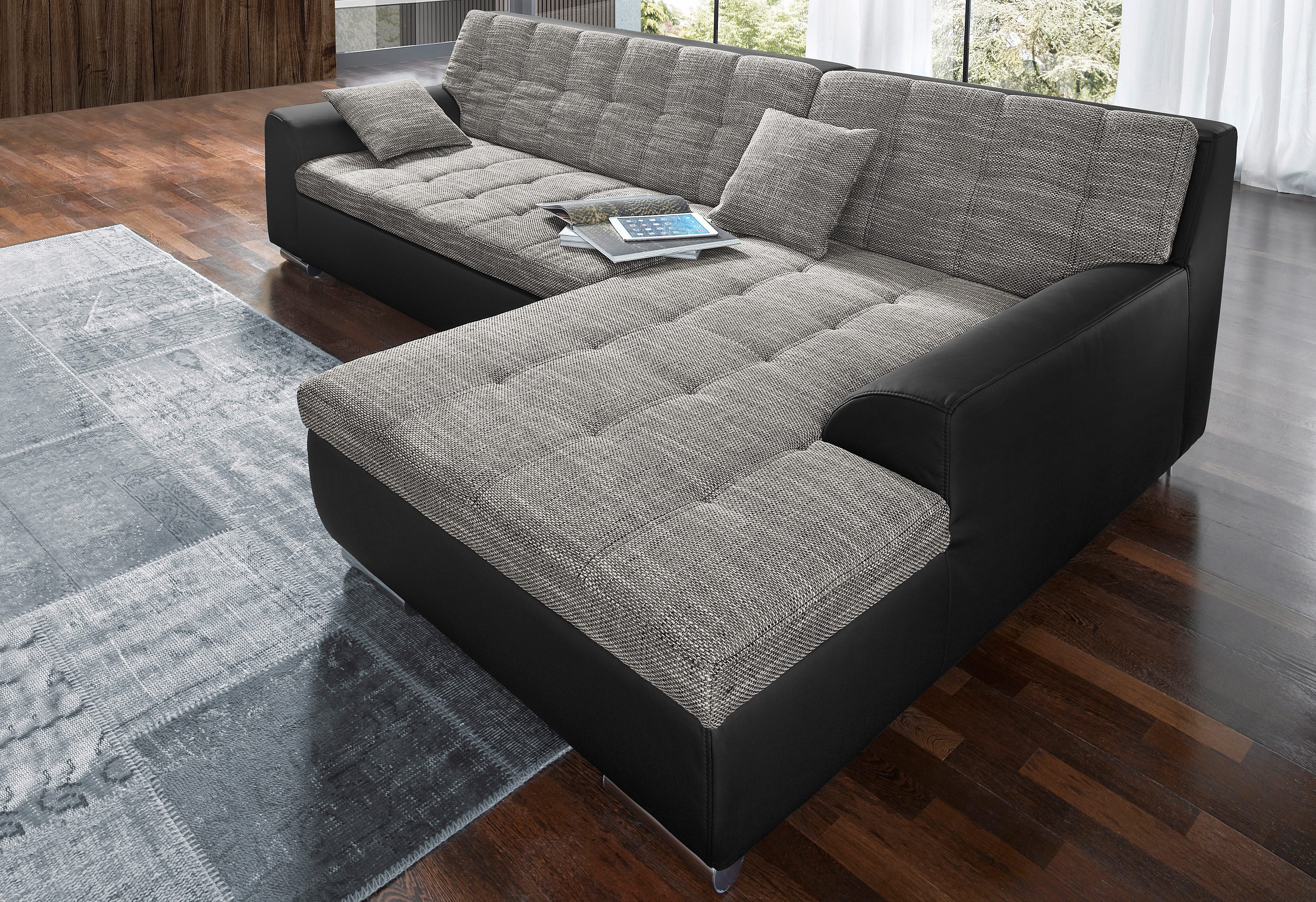 DOMO collection Ecksofa Treviso viele Bezüge, auch in Cord, L-Form, B/T/H: 267/80/83 cm, wahlweise mit Bettfunktion, incl. Zierkissen, hochwertige Steppung