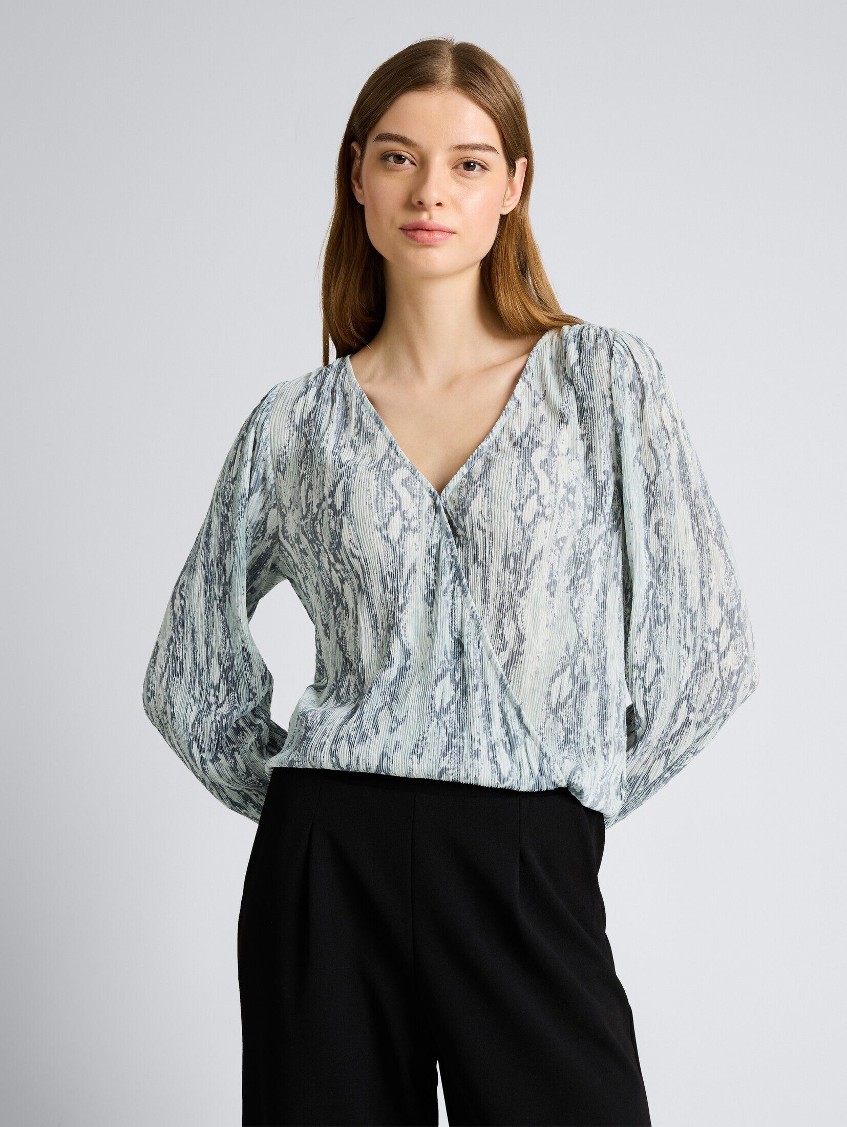 TOM TAILOR Denim Langarmbluse Blusen & Shirts Crinkle Wickelbluse mit Schla günstig online kaufen