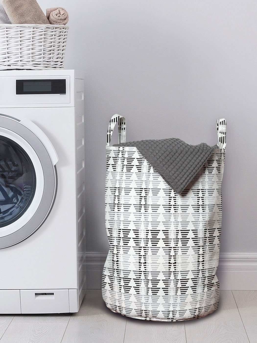 Abakuhaus Dreieckige Waschsalons, Abstrakt Wäschesäckchen für Wäschekorb Kordelzugverschluss Griffen mit Streifen-Muster