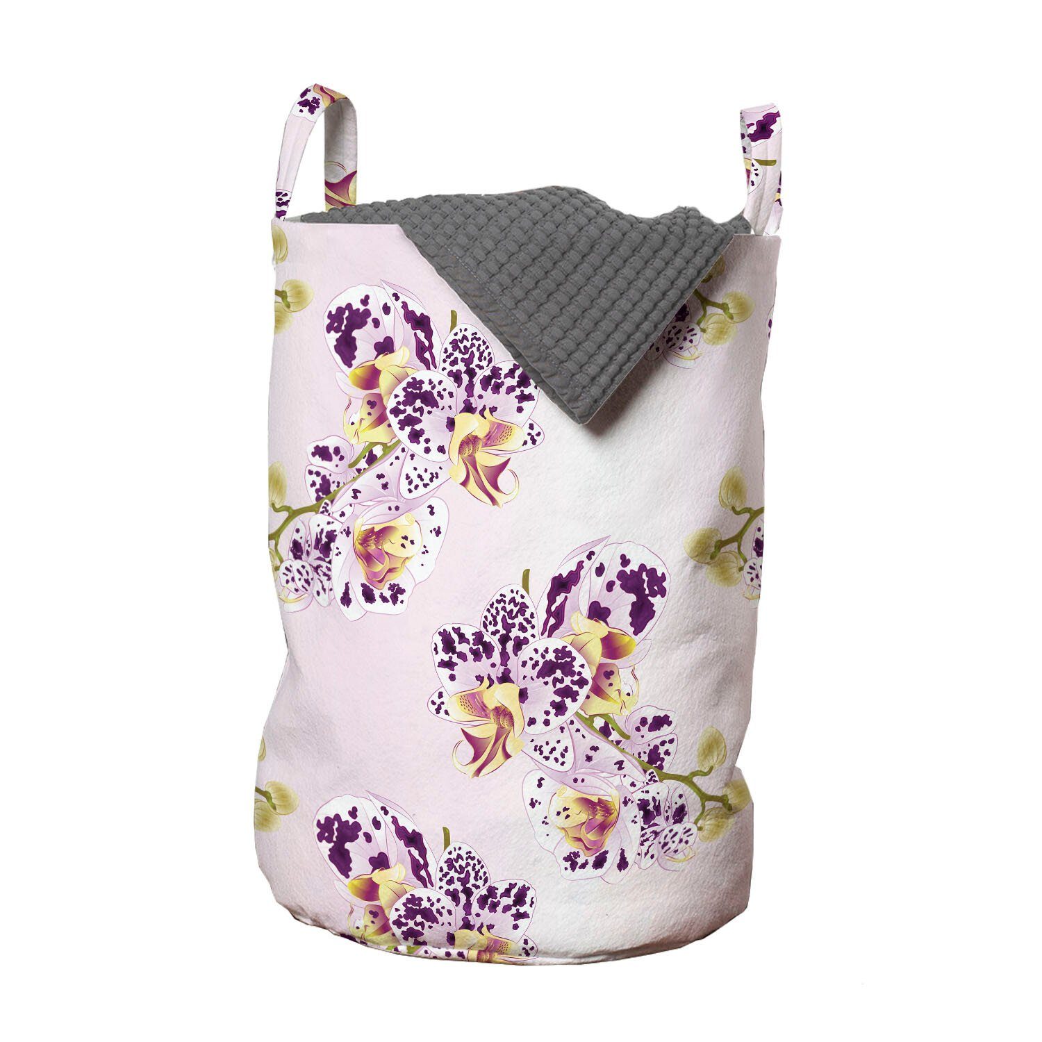 Abakuhaus Wäschesäckchen Wäschekorb mit Griffen Kordelzugverschluss für Waschsalons, Orchidee Oriental Blumen Ombre