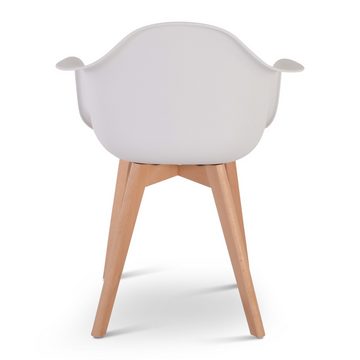 Raburg Esszimmerstuhl Küchenstuhl mit Armlehne und XXL-Schale, Retro-Design, Lars (2er-Set), 4-Fuß-Gestell aus Holz in Natur, Belastbarkeit 110 kg