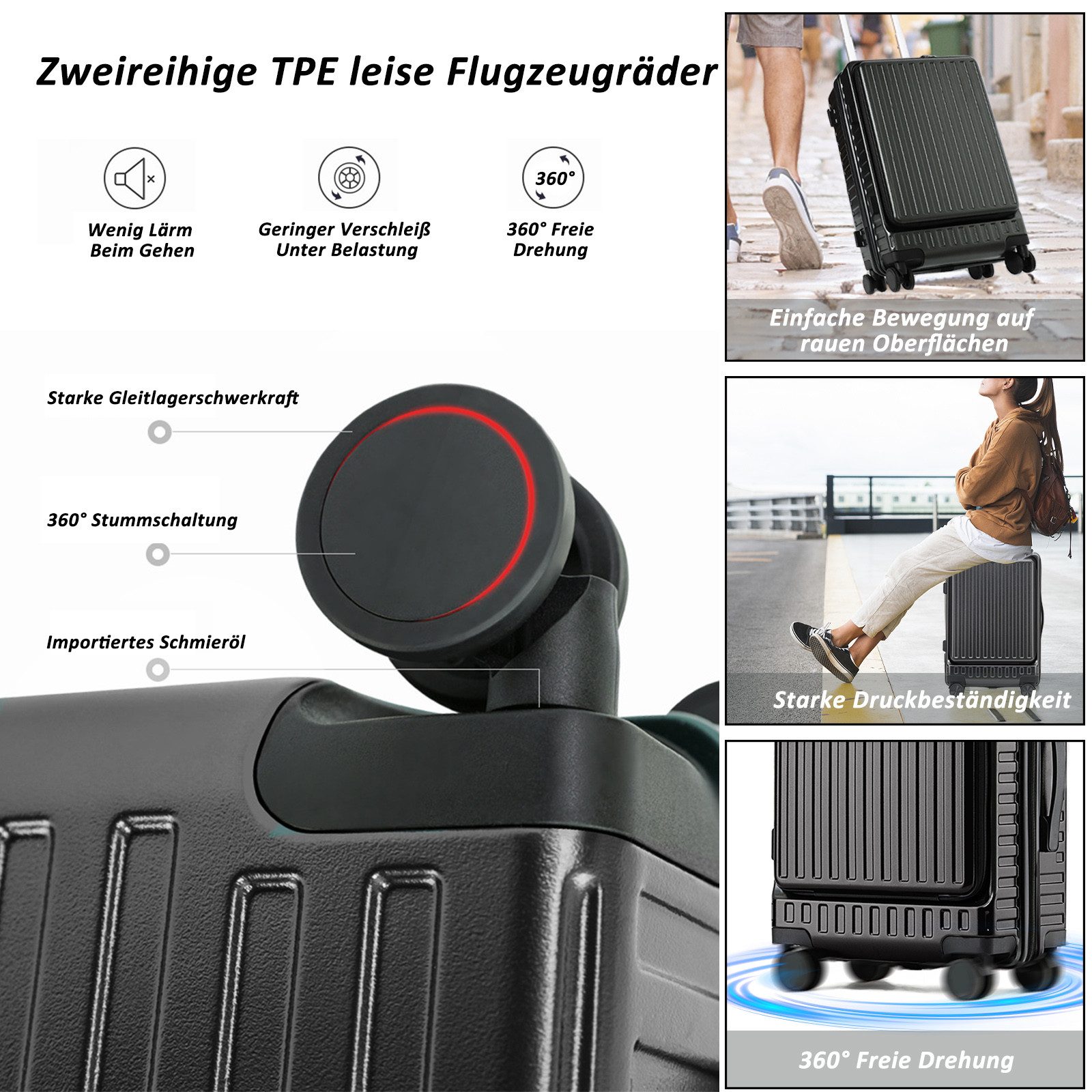 TAN.TOMI Business-Trolley Handgepäck mit Laptopfach & TSA-Schloss, 20”, Business Trolly, 4 Rollen, Reisekoffer Handgepäck Koffer, 55 cm, 36 L, Schwarz/Dunkelgrau