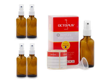 OCTOPUS Zerstäuberflasche 5 Braunglasflaschen 50 ml, G18, Fingerzerstäuber PP, Mini-Trichter (5 St)