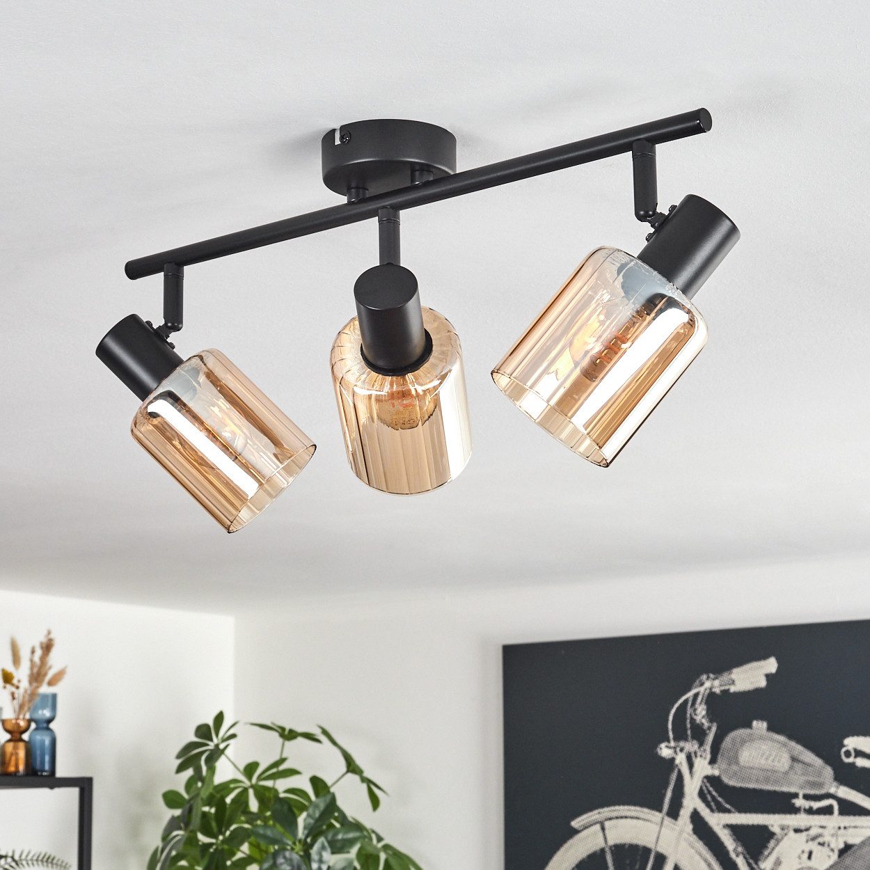hofstein Deckenleuchte Deckenlampe aus Metall/Glas in Schwarz, ohne Leuchtmittel, Leuchte mit Glasschirmen (8 cm), 3 x E14, ohne Leuchtmittel