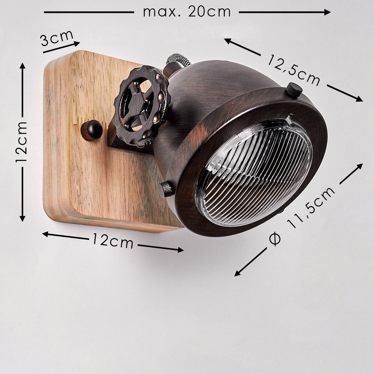hofstein Wandleuchte »Biati« verstellbare Wandlampe, Metall/Holz/Glas, Braun/Kupfer/Natur, ohne Leuchtmittel, 1xGU10 Fassung max. 50 Watt, Wandspot im Retro/Vintage Design