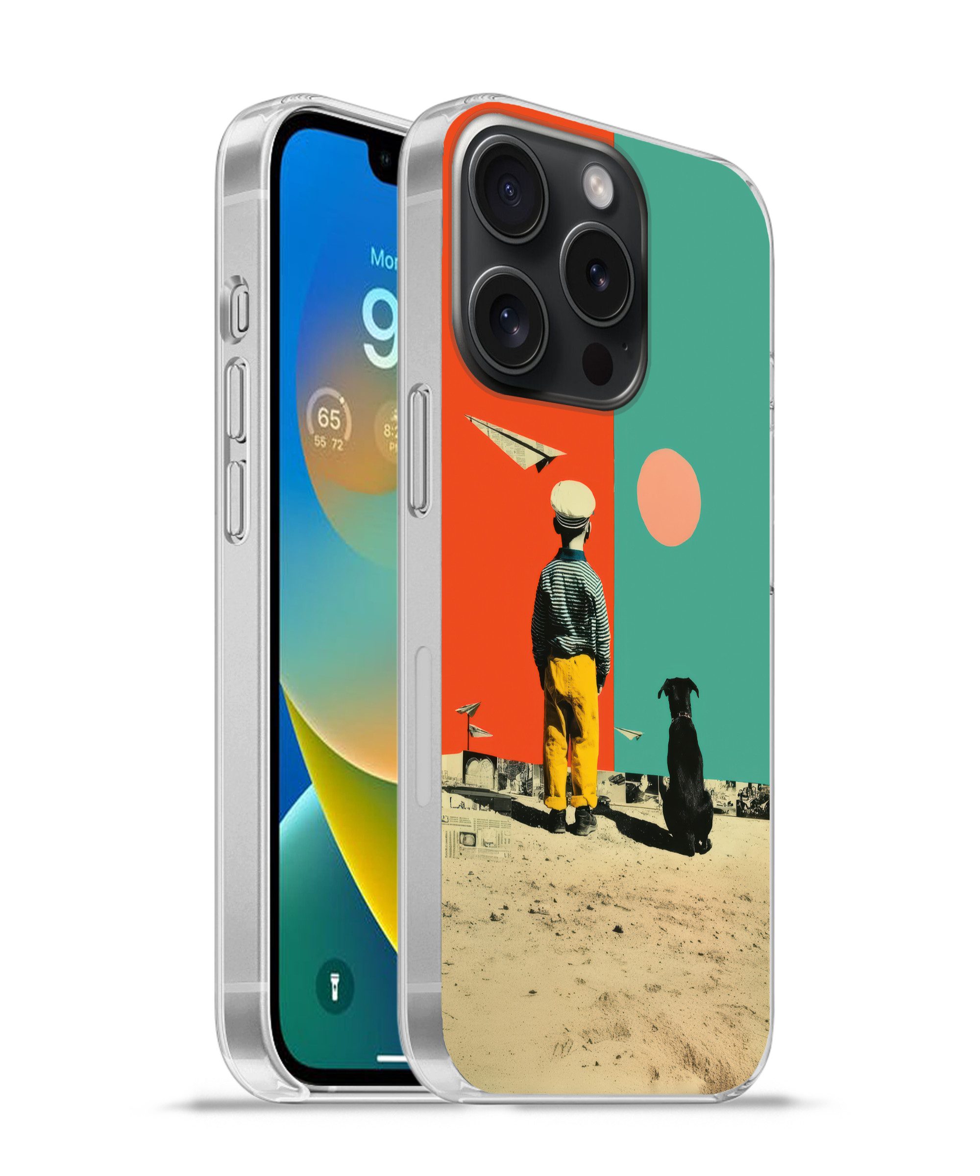 MuchoWow Handyhülle für Apple iPhone 15 Pro Retro - Junge - Hund - Rot - Grün, Smartphone-Bumper, Print, Handy Schutzhülle Dünn
