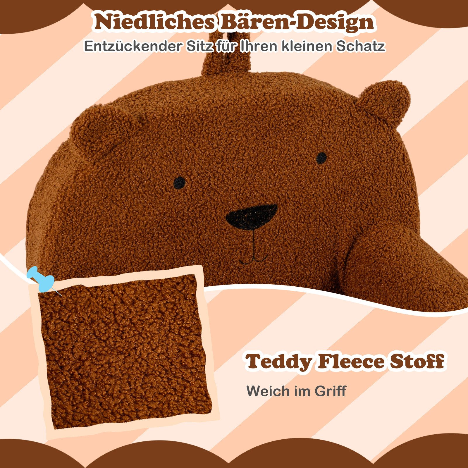COSTWAY Kindersofa, Kindersessel gepolstert mit Griff, aus Teddystoff