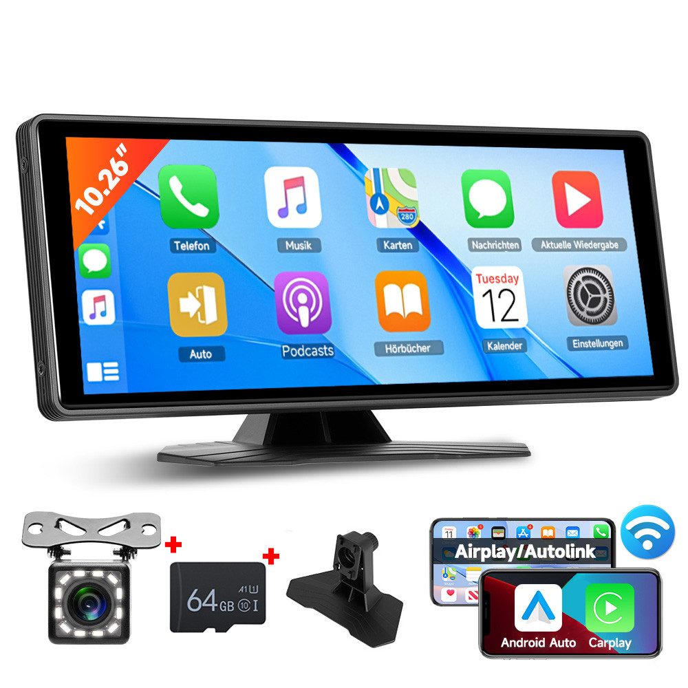 Hikity 7/10.26-Zoll CarPlay Auto-Player mit Android Auto & Bluetooth Навигацияsgerät (Spiegelung, GPS Навигацияsgerät Dashcam)