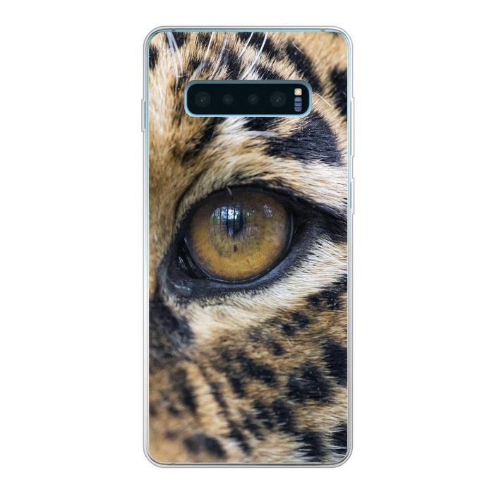 MuchoWow Handyhülle Auge - Jaguar - Braun Phone Case Handyhülle Samsung Galaxy S10+ Silikon Schutzhülle