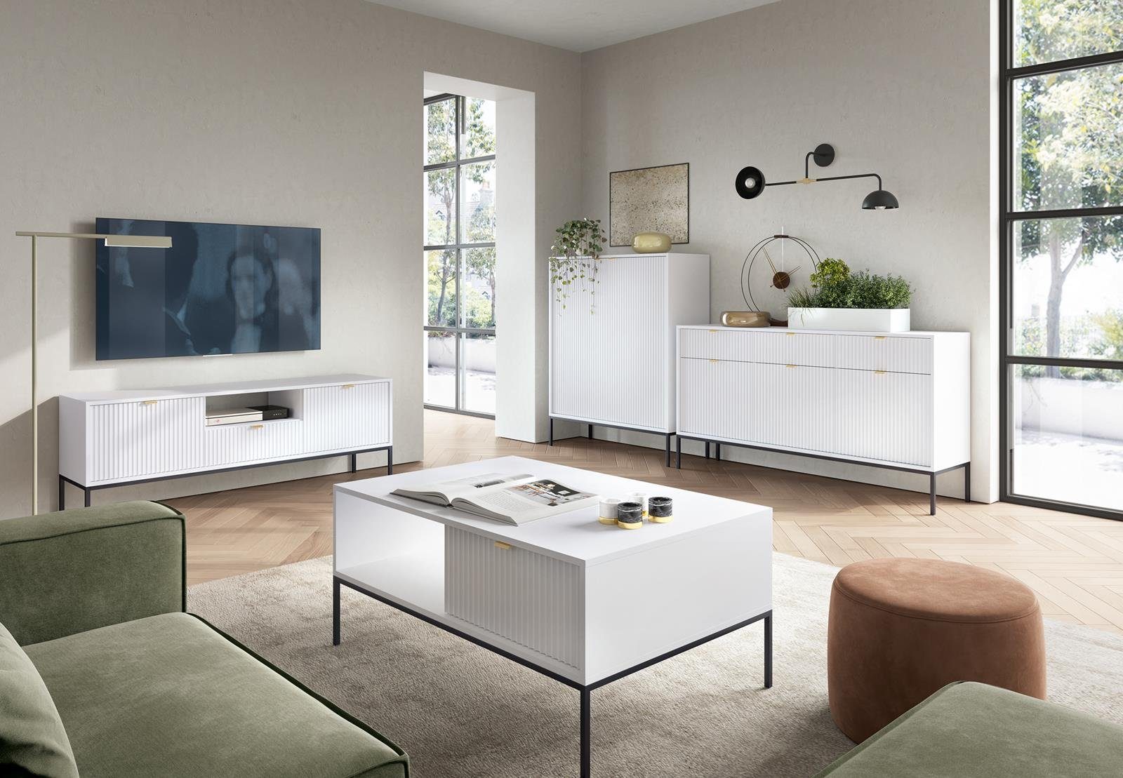 Beautysofa TV-Schrank Novia (Metallgestell, Grau Stil Weiß Wohnzimmer, Lowboard für Schwarz modernes / Farbe) im 