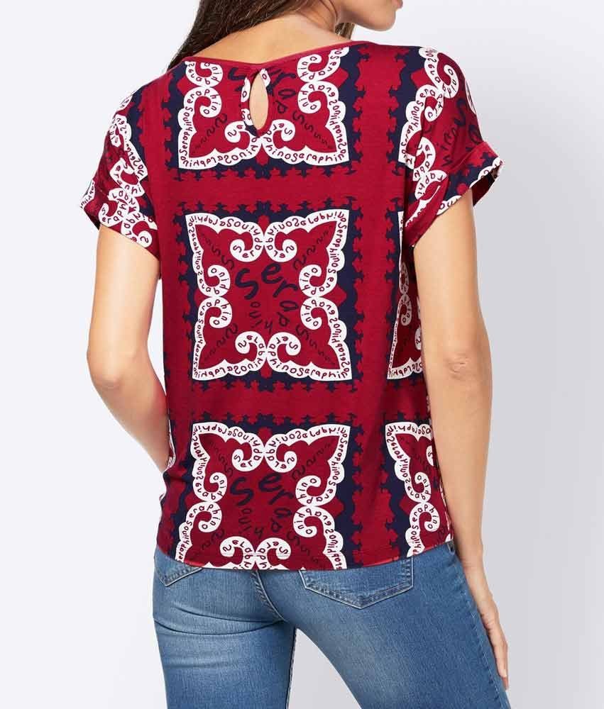 Druckshirt, L rot-marine-weiß L Print-Shirt Damen CRéATION creation