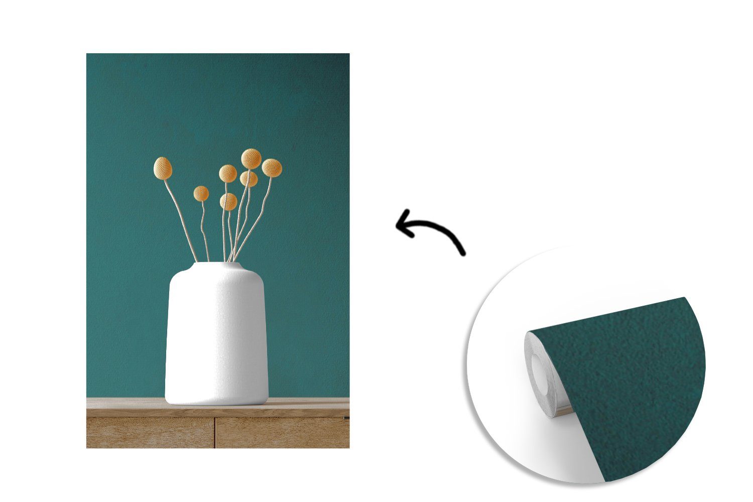 Stilleben, - Wandtapete - MuchoWow Matt, bedruckt, Wohnzimmer, Vinyl Blumen St), Montagefertig (3 Fototapete für Tapete Vase