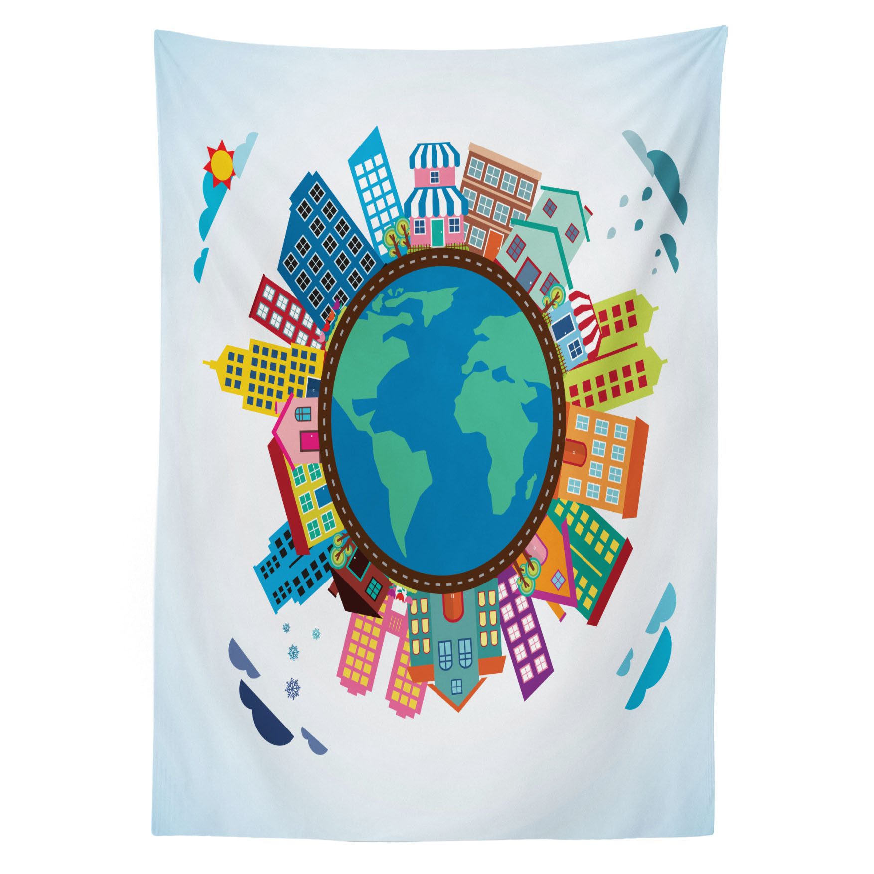 Abakuhaus Tischdecke Farbfest Waschbar Für den Außen Bereich geeignet Klare Farben, Weltkarte Wohngebäude