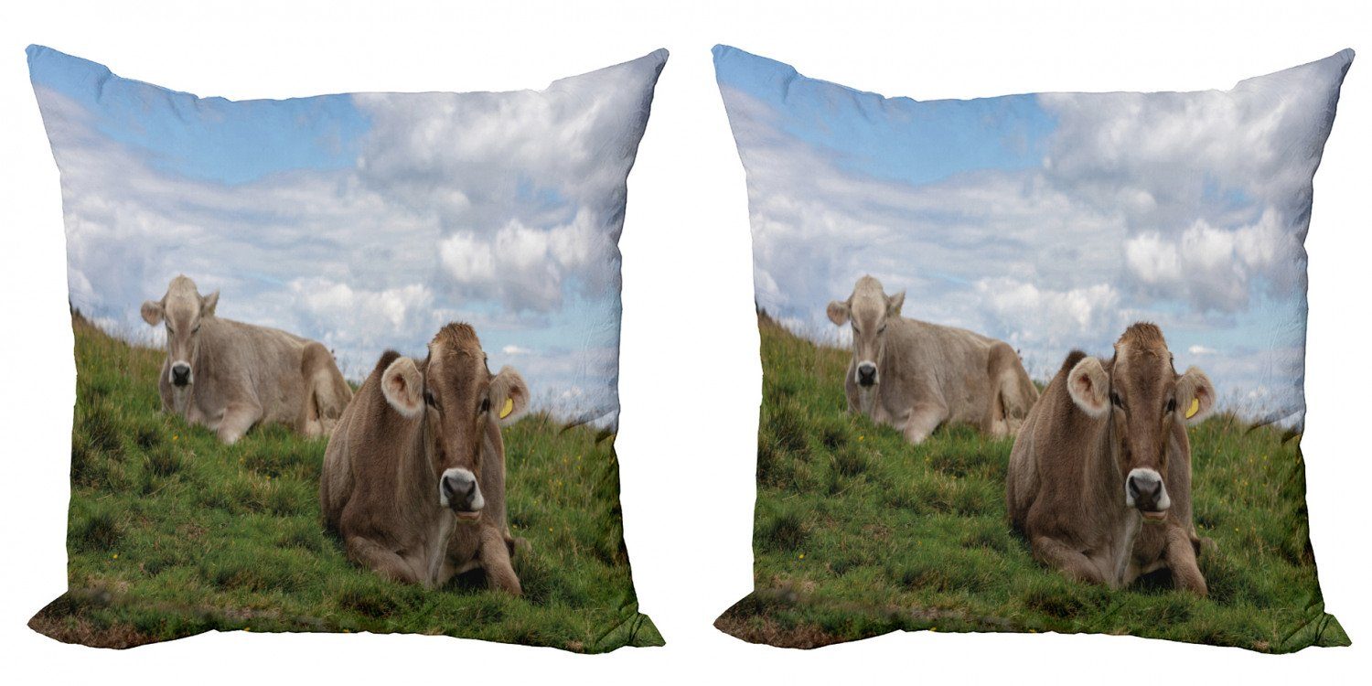 Kissenbezüge Modern Accent Doppelseitiger Digitaldruck, Abakuhaus (2 Stück), Bauernhoftier Ruhe Kühe und Himmel