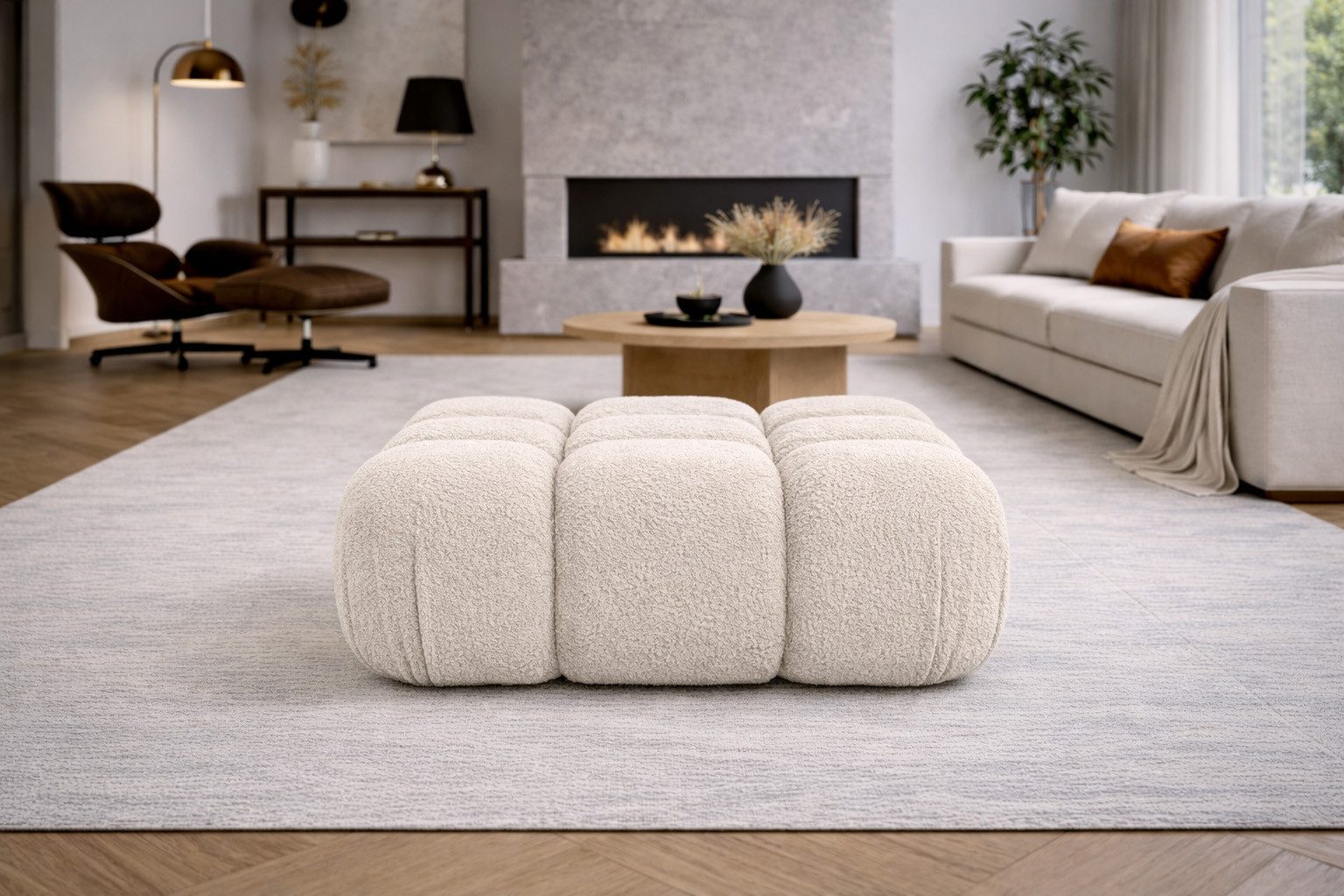 Kaiser Möbel Hocker Modularer für das Wohnzimmer, Bouclé-Stoff Abriamo, Selia (Hocker), Teil der Selia Modul-Kollektion,Weiche,Vielseitig kombinierbar