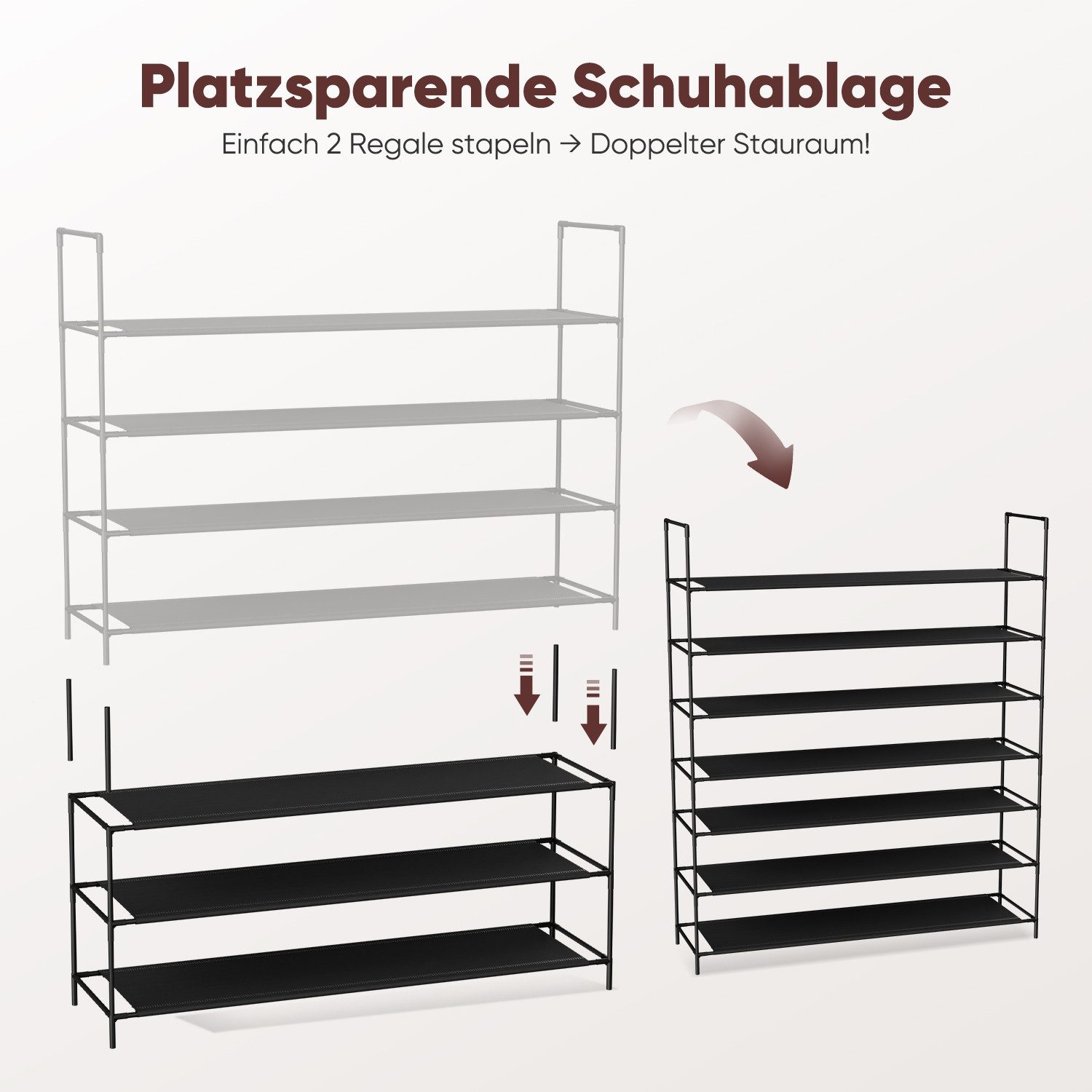 Sekey Schuhregal Schuhständer Metall XXL Ständer Regale Extra Breit 98,5 cm, 3 Ebenen, 12-20 Paar Schuhe, stapelbar & platzsparend, Vlies – Bild 4 von 5