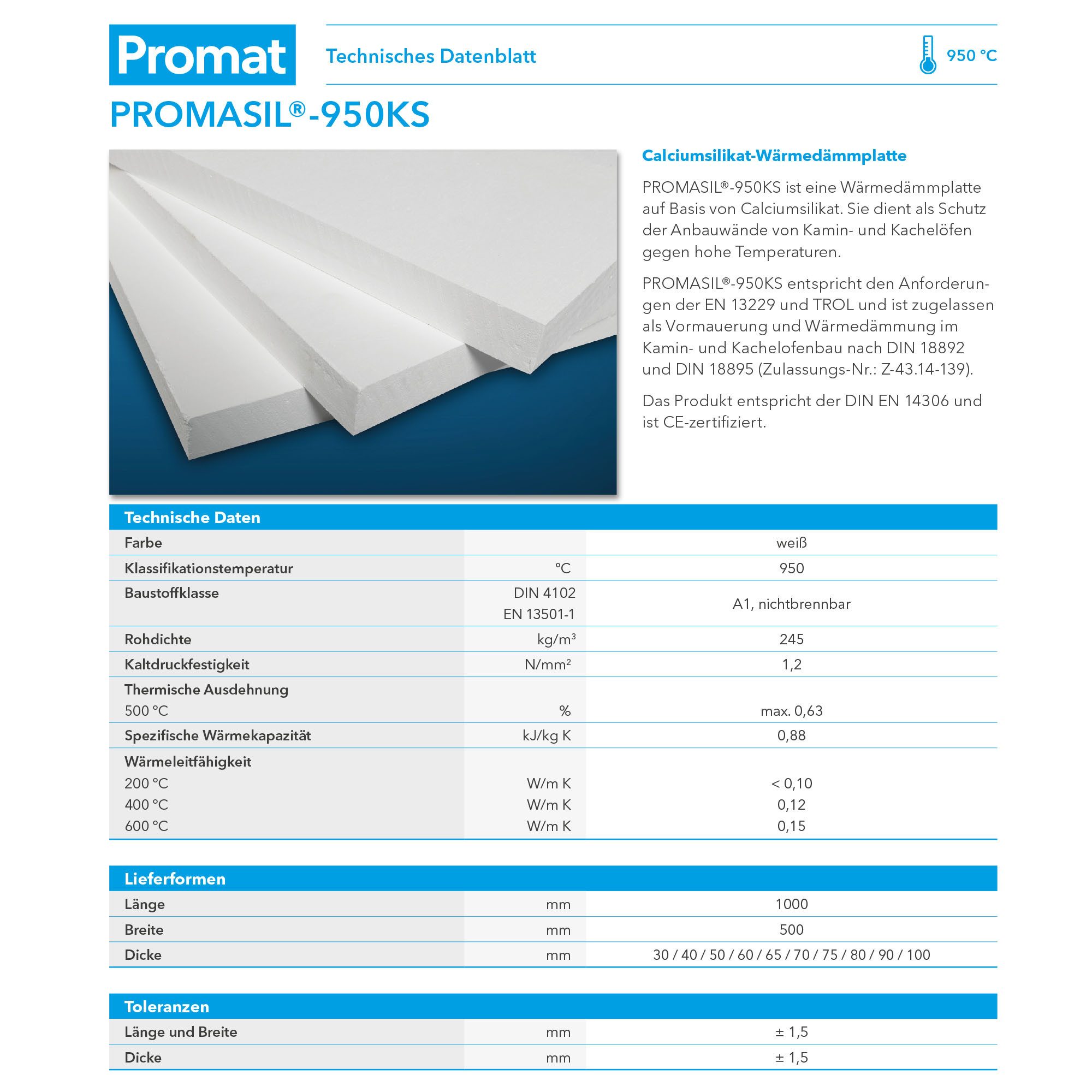 PROMAT Dämmplatte 2x Promat Promasilplatte 950 KS - 1000 x 500 x 60 mm