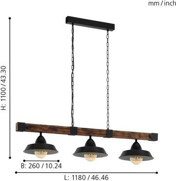 EGLO Pendelleuchte OLDBURY, ohne Leuchtmittel, Vintage Pendelleuchte, Industrial, aus Stahl und Holz, E27, 118 cm