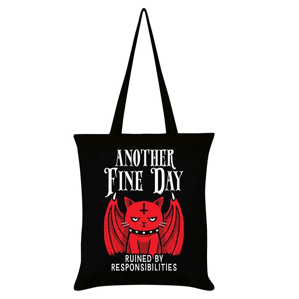 Dark-Desires Schultertasche Gothic witzige Stofftasche "Kleine Satanskatze" mit Spruch, Gothic Stofftasche mit rotem Teufelskater und Spruchdruck