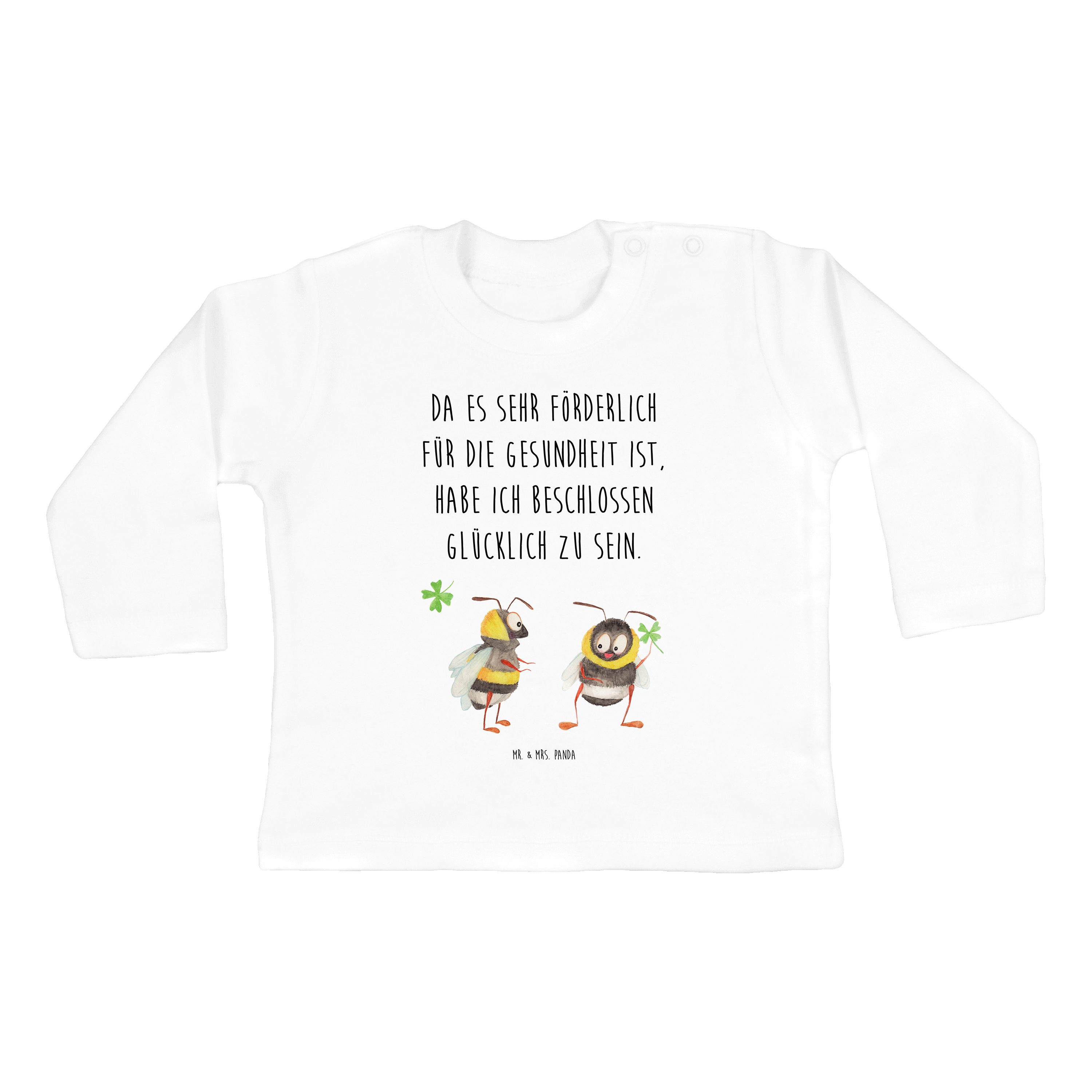 Mr. & Mrs. Panda Strampler Hummeln mit Kleeblatt - Weiß - Geschenk, Biene, glücklich sein, Mädch (1-tlg)