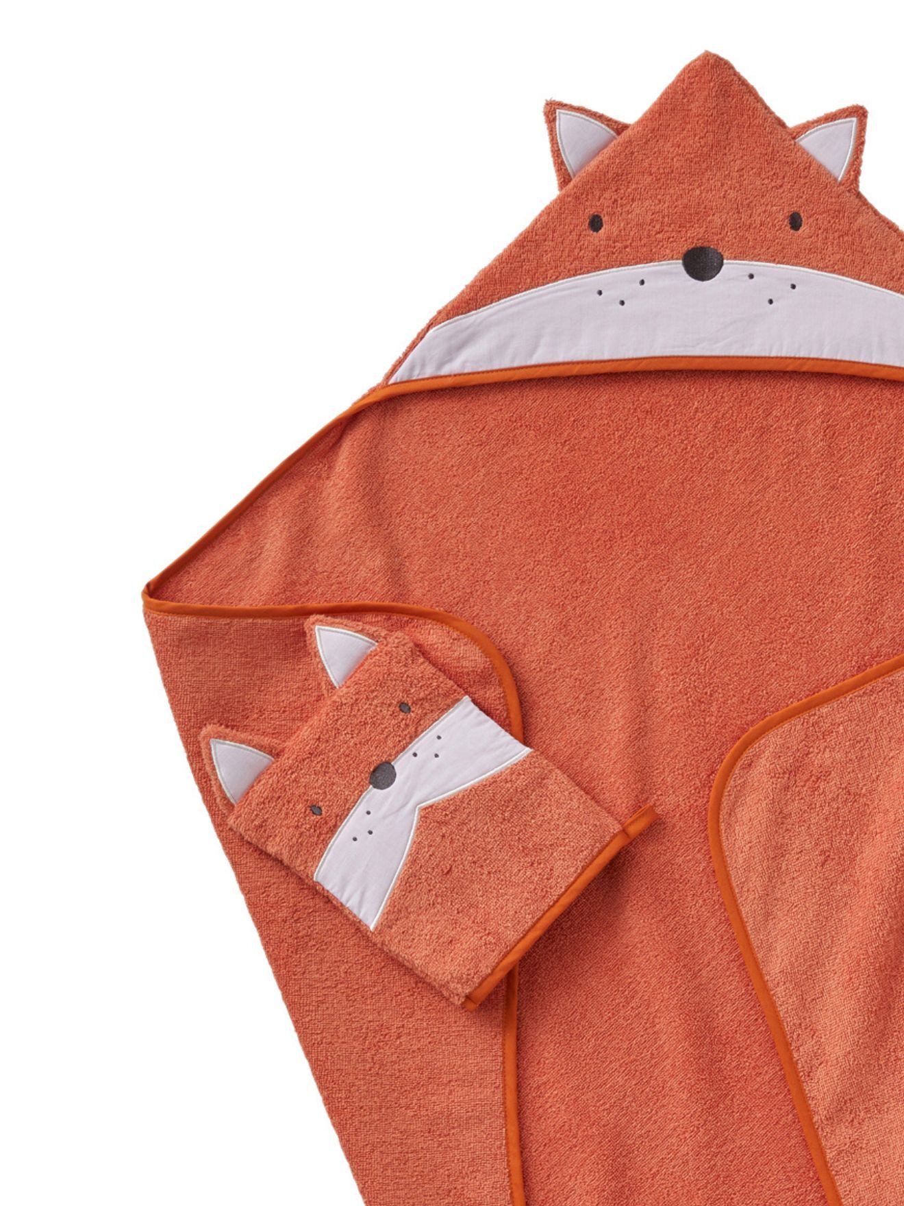 vertbaudet Kapuzenhandtuch Baby-Set: Badetuch und Waschhandschuh FUCHS