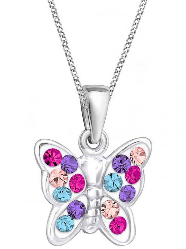 Goldene Hufeisen Kette mit Anhänger Mädchen Kinder mini klein Schmetterling Anhänger mit Kette 925 Silber (2-tlg, inkl. Etui), Kinderkette