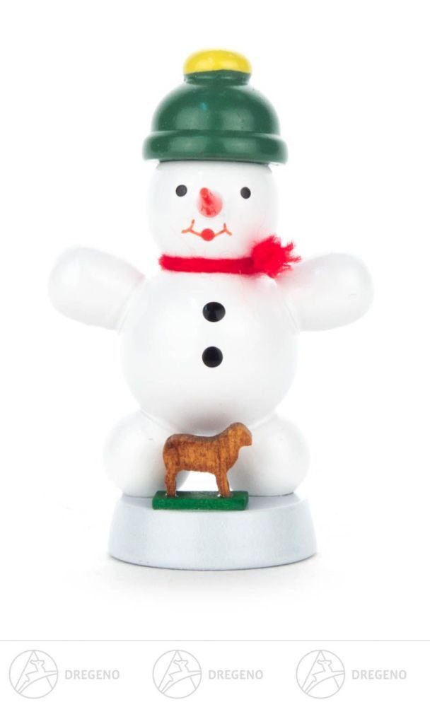 Dregeno Erzgebirge Schneemann Weihnachtliche Miniatur Schneemann mit Kuh Höhe ca 6 cm NEU, mit Kuh und Mütze