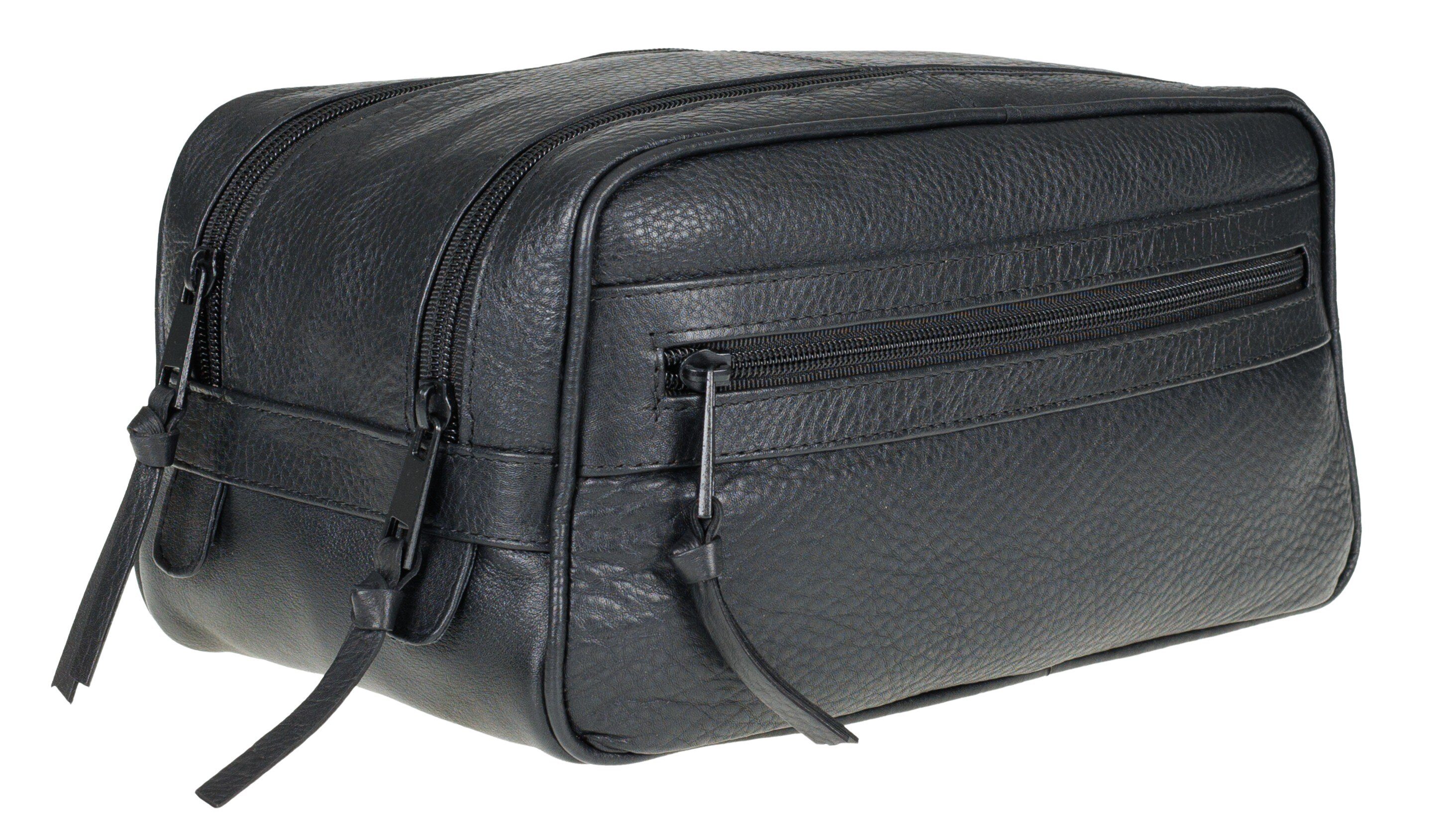 Alessandro Salvatore Kulturbeutel Damen Herren Kulturtasche Leder Washbag 2 Fächer, Kosmetiktasche Beauty Ledertasche Reisetasche Siena 12977 + b