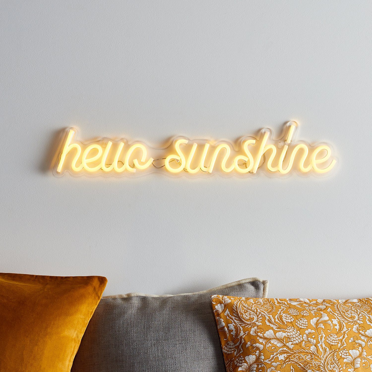Lights4fun LED Wandleuchte Neon Schriftzug Hello Sunshine