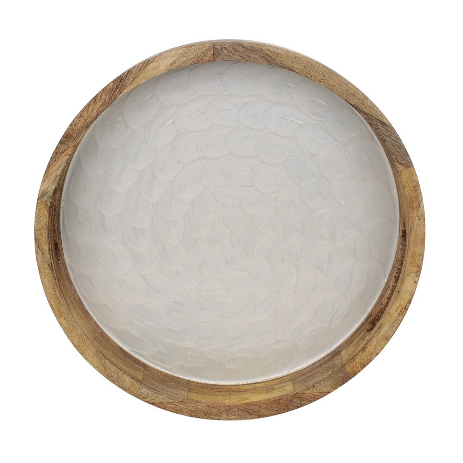 Dekotablett Holztablett Mangoholz Perlmutt Braun Creme 35 cm rund mit Griffen